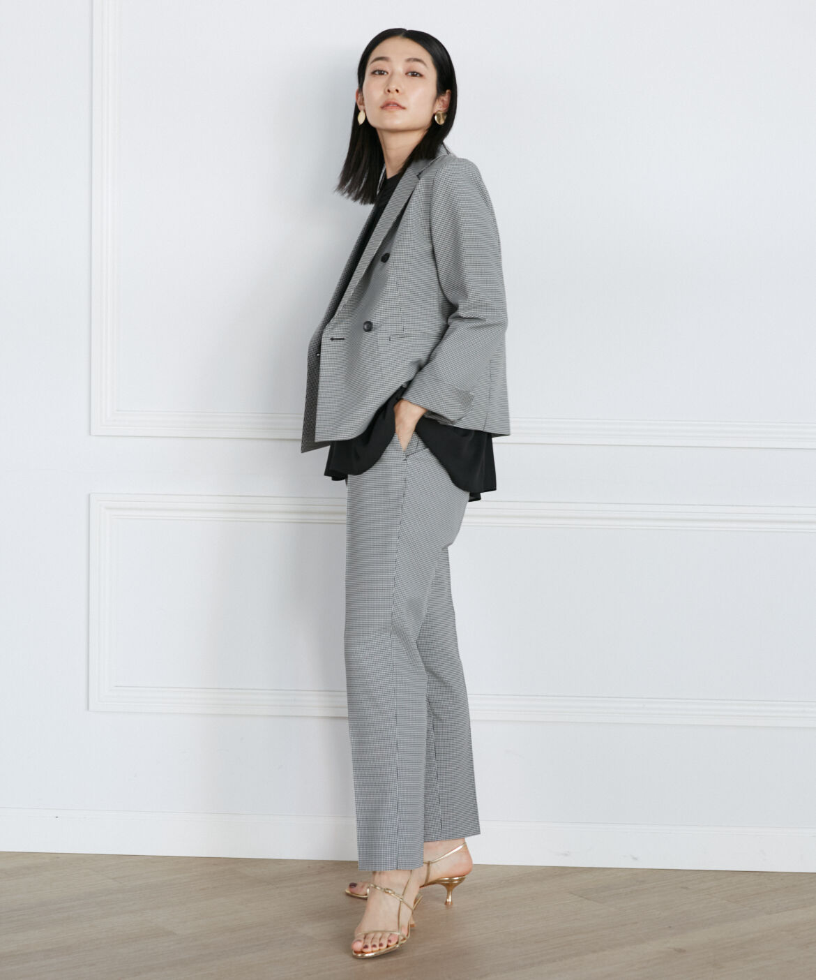 INED「《大きいサイズ》ダブルブレストショートジャケット」|テーラードジャケット|