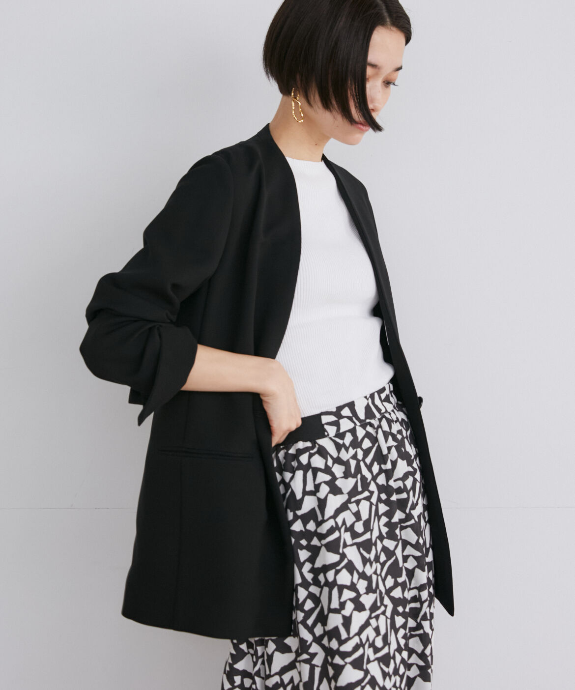 INED「ダブルジョーゼットノーカラージャケット」|ノーカラージャケット|