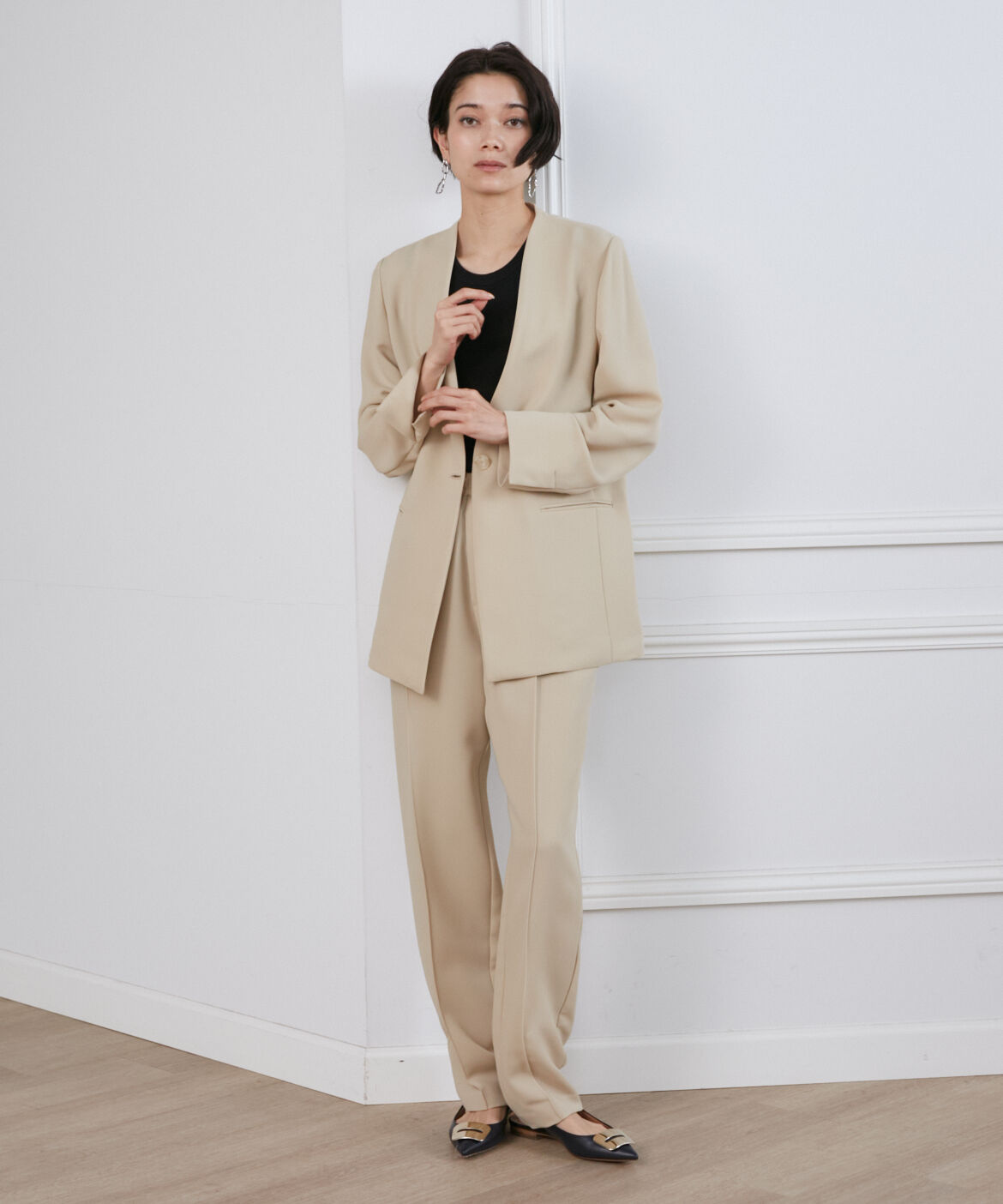 INED「ダブルジョーゼットノーカラージャケット」|ノーカラージャケット|