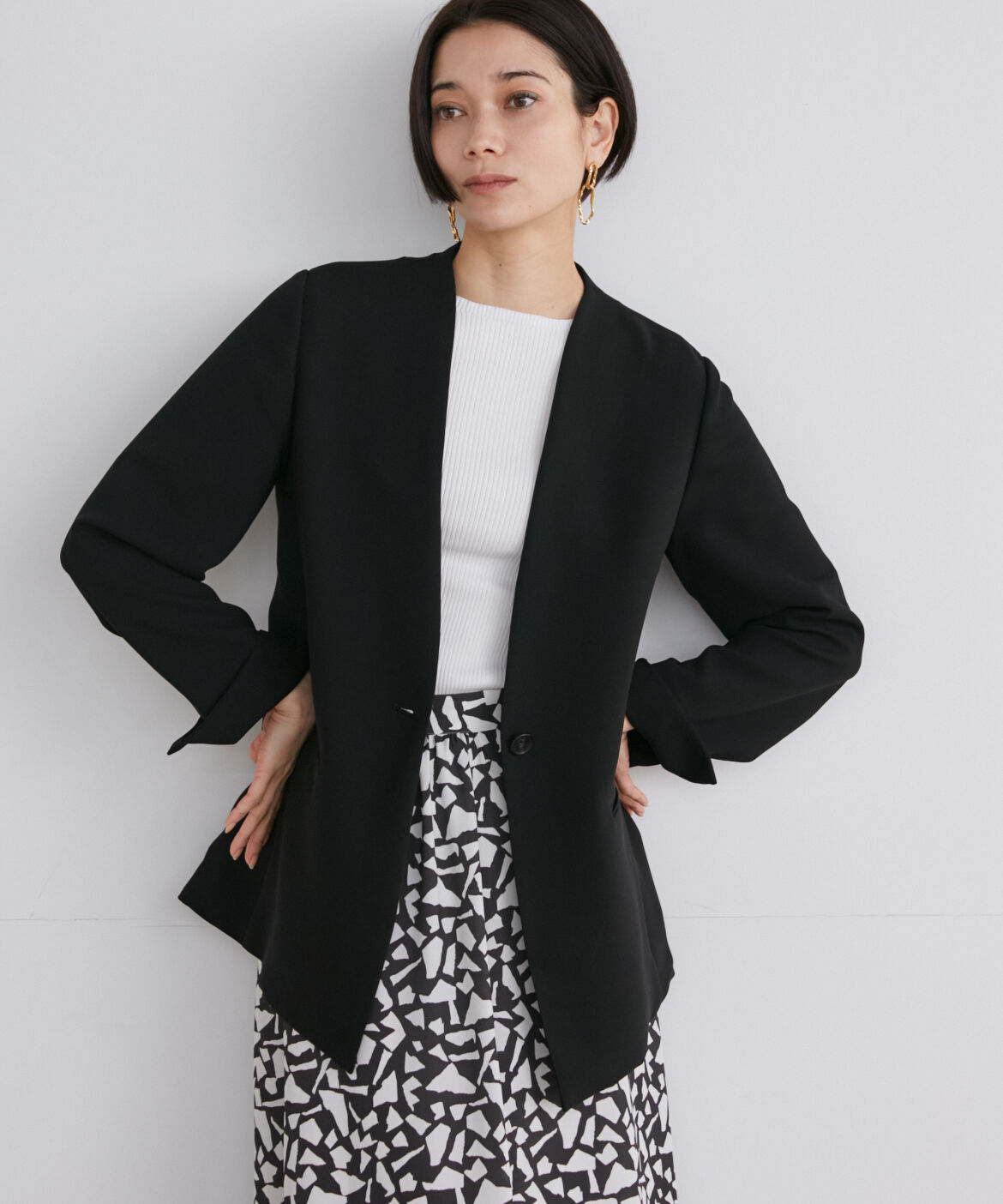 INED「ダブルジョーゼットノーカラージャケット」|ノーカラージャケット|