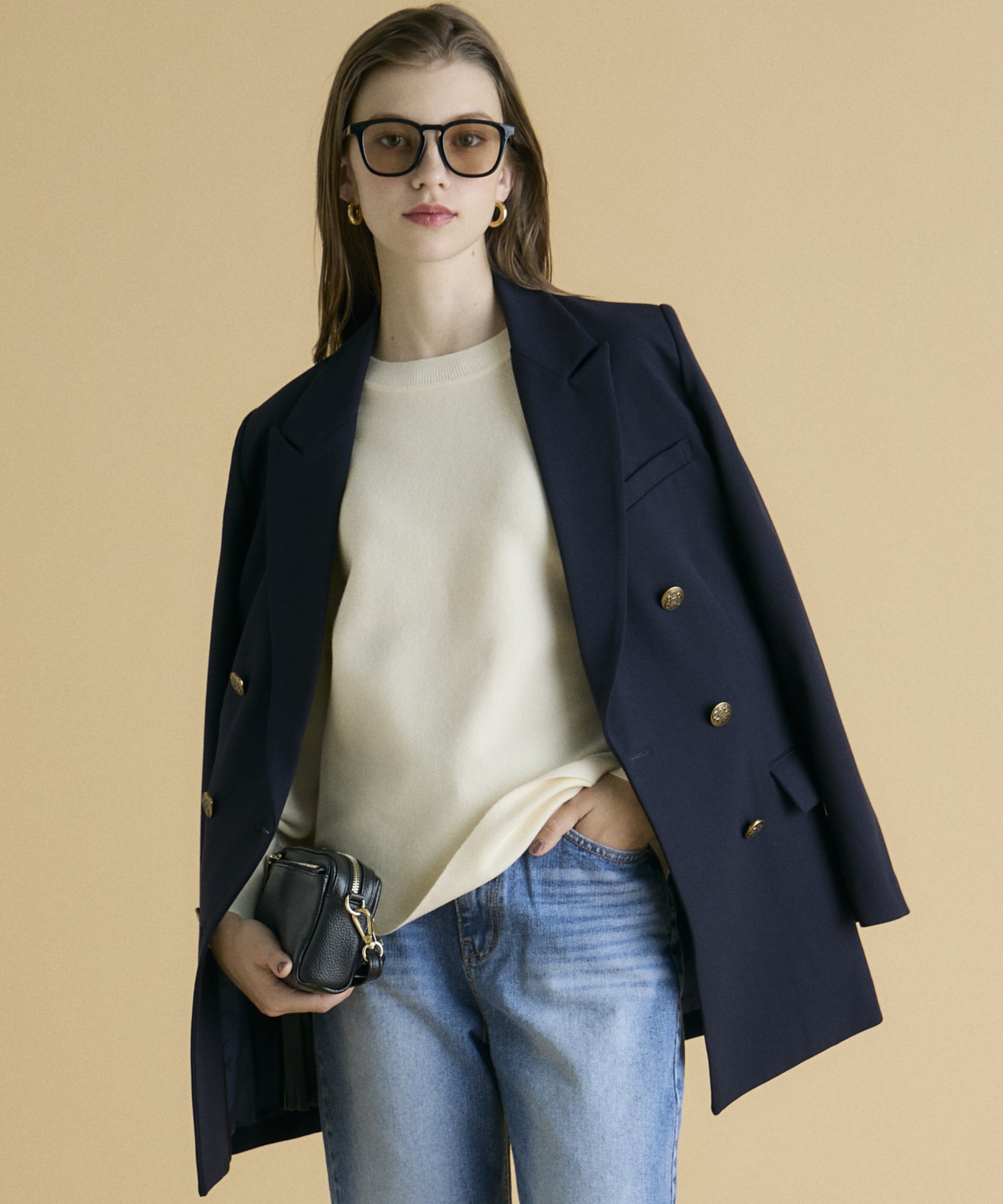 INED「《INED CLARO》ストレッチダブルブレストジャケット」|テーラードジャケット|ネイビー