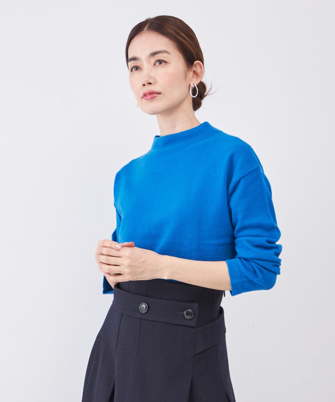 INED「モックネックプルオーバーニット」|ニット・セーター|ブルー1