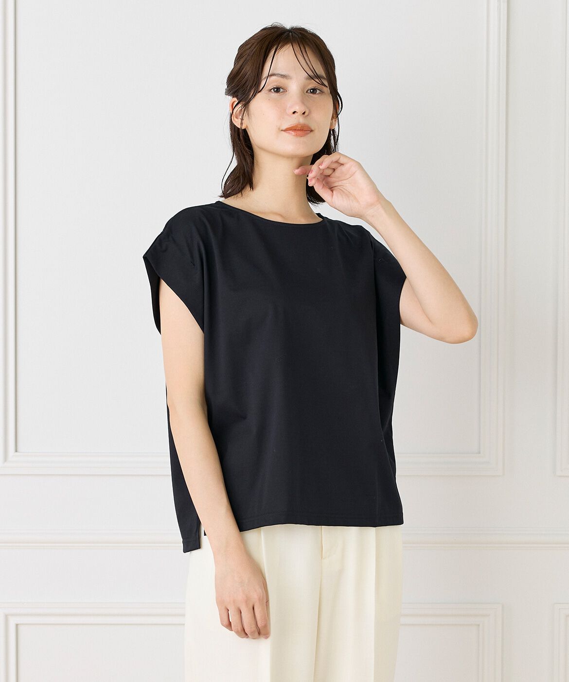 INED「ショートスリーブコクーントップス」|Tシャツ・カットソー|ブラック