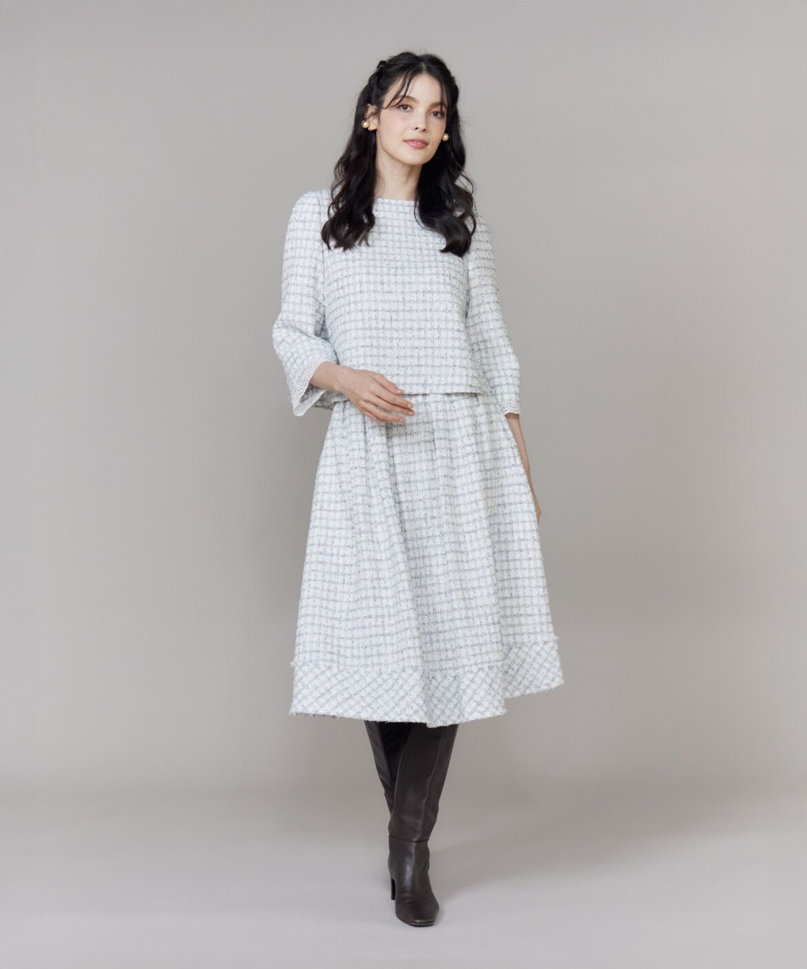 Maglie le cassetto「《大きいｻｲｽﾞ》袖刺繍ﾚｰｽ艶めきﾂｲｰﾄﾞﾌﾞﾗｳｽ《M Maglie le c」|シャツ・ブラウス|