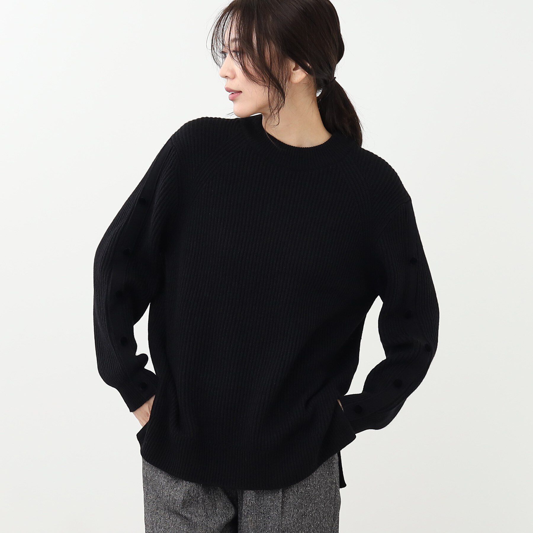 Reflect「【WEB限定カラーあり／手洗い可】ハイネックチュニック丈ニット」|ニット・セーター|ブラック(019)