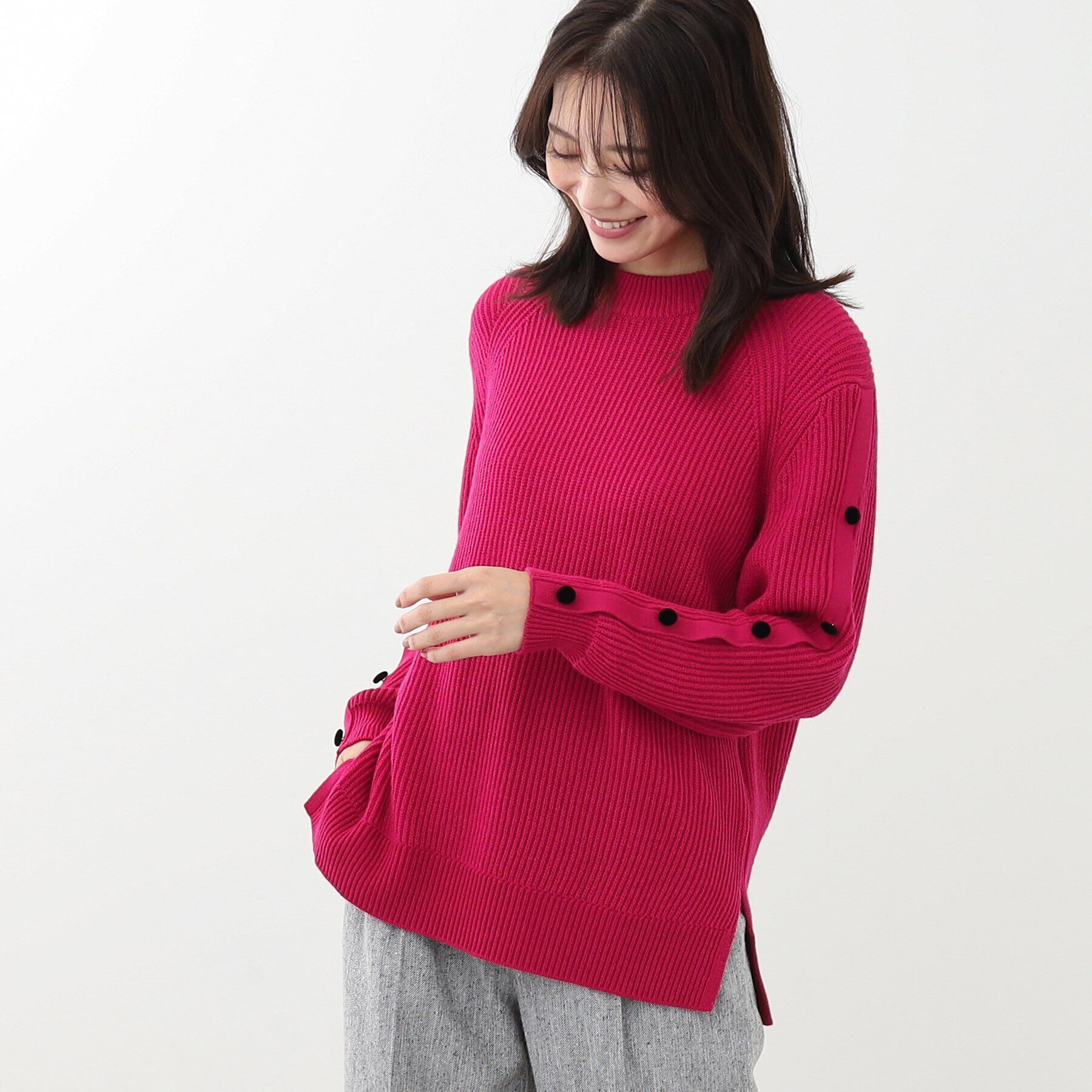 Reflect「【WEB限定カラーあり／手洗い可】ハイネックチュニック丈ニット」|ニット・セーター|ピンク(073)