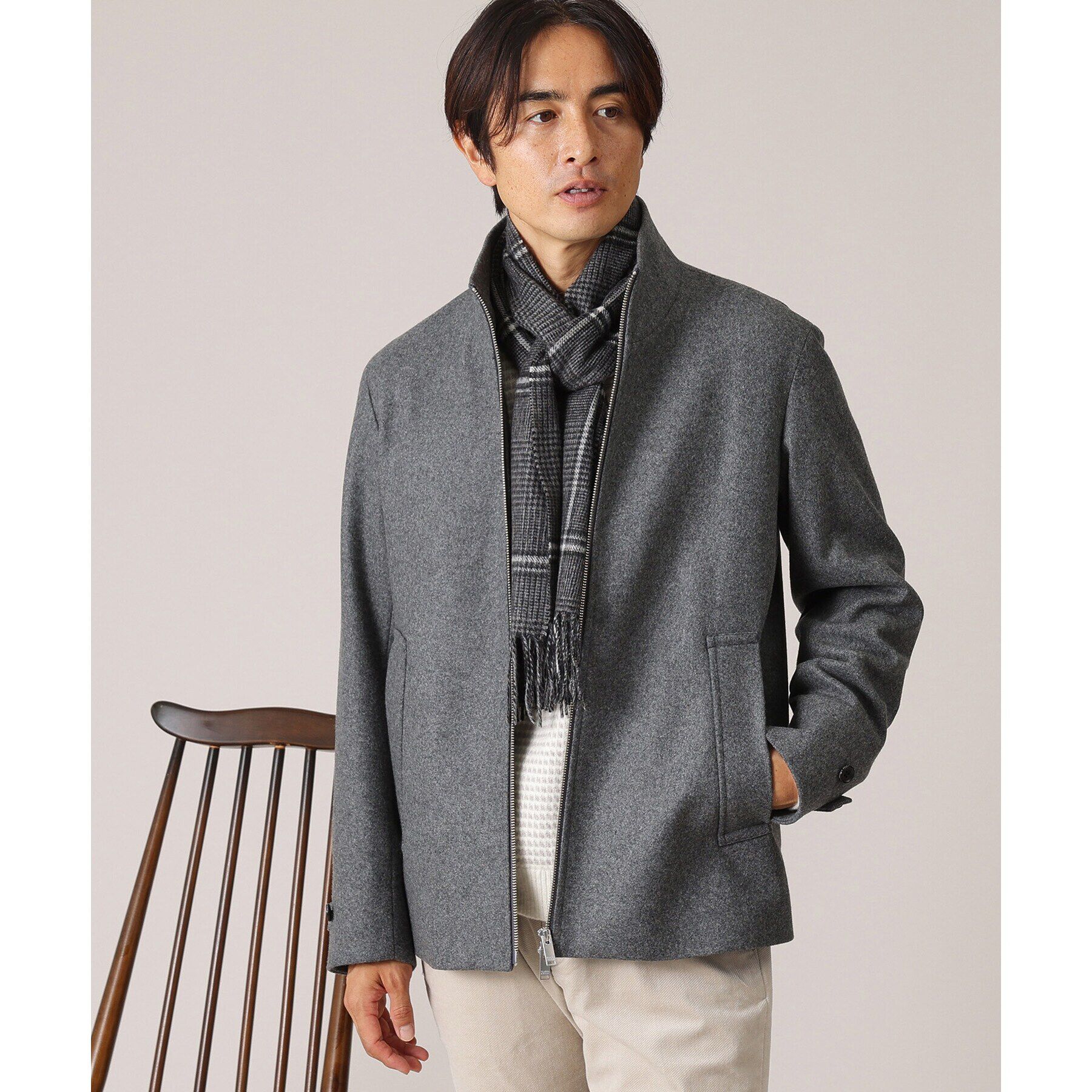 TAKEO KIKUCHI「【洗えるベビーカシミヤ】グレンチェック マフラー」|ストール|