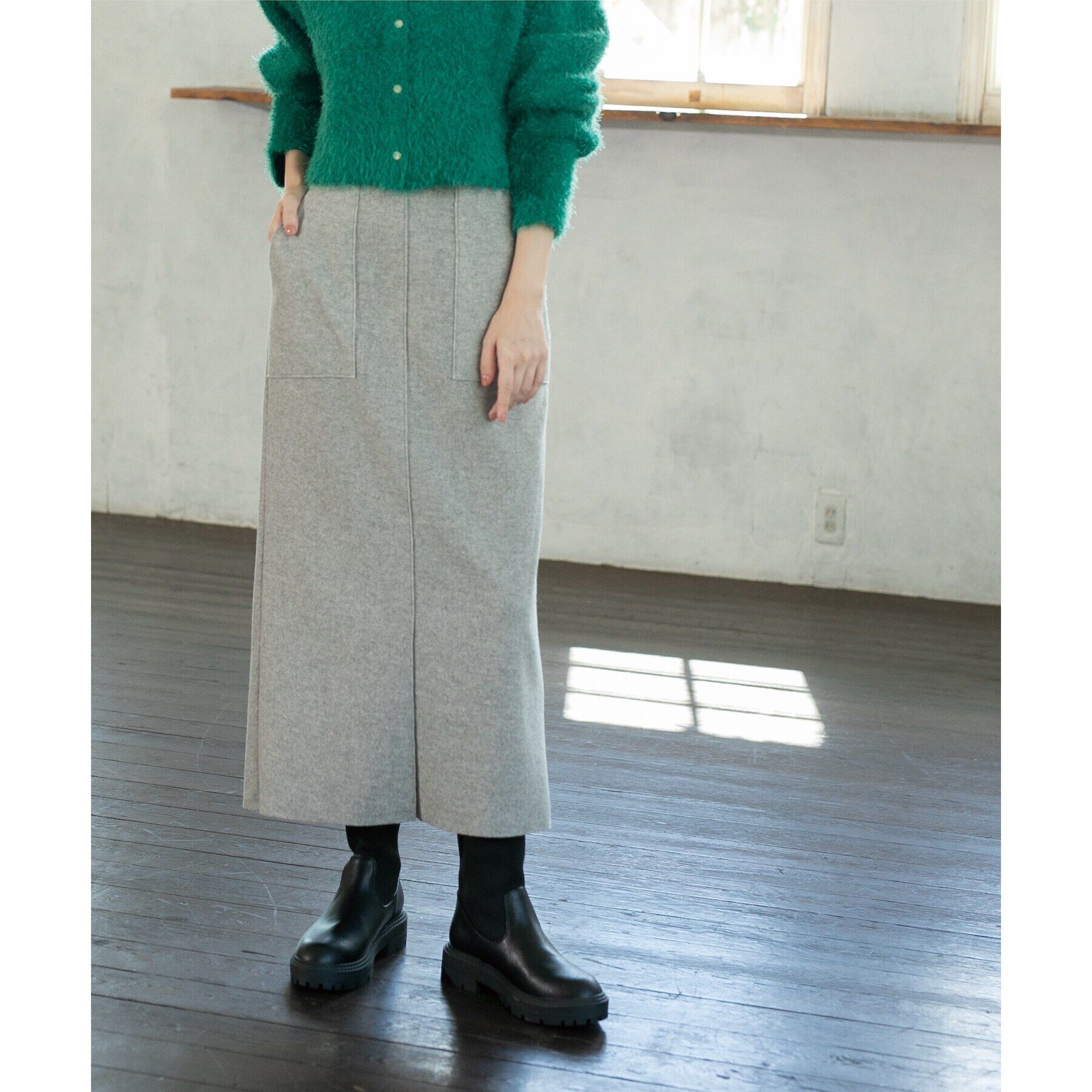 OPAQUE.CLIP「《S-LLsize/7color》ウールライクストレッチタイトスカート【洗濯機洗い可】」|スカート|グレー(012)