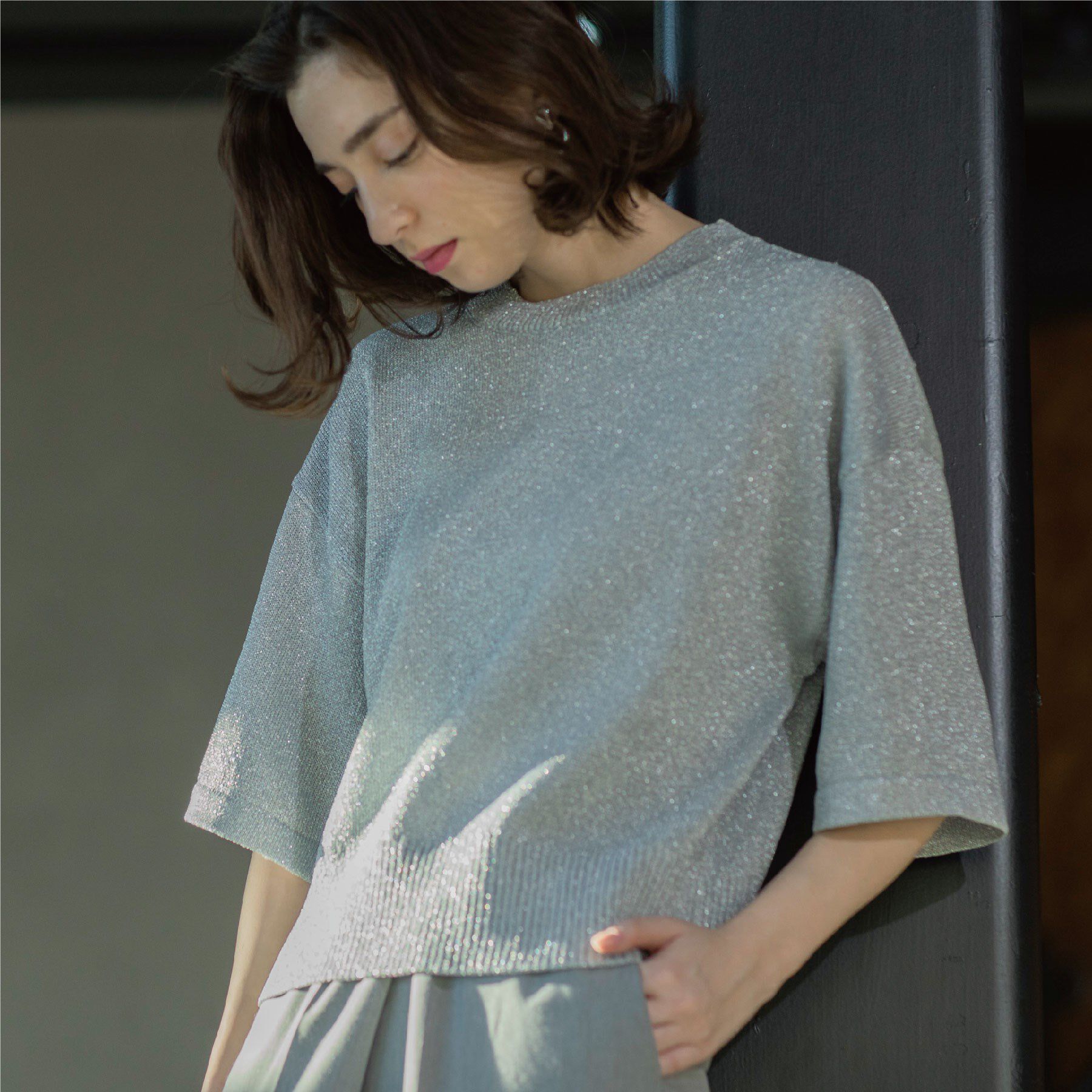 OPAQUE.CLIP「ラメハーフスリーブトップス」|ニット・セーター|
