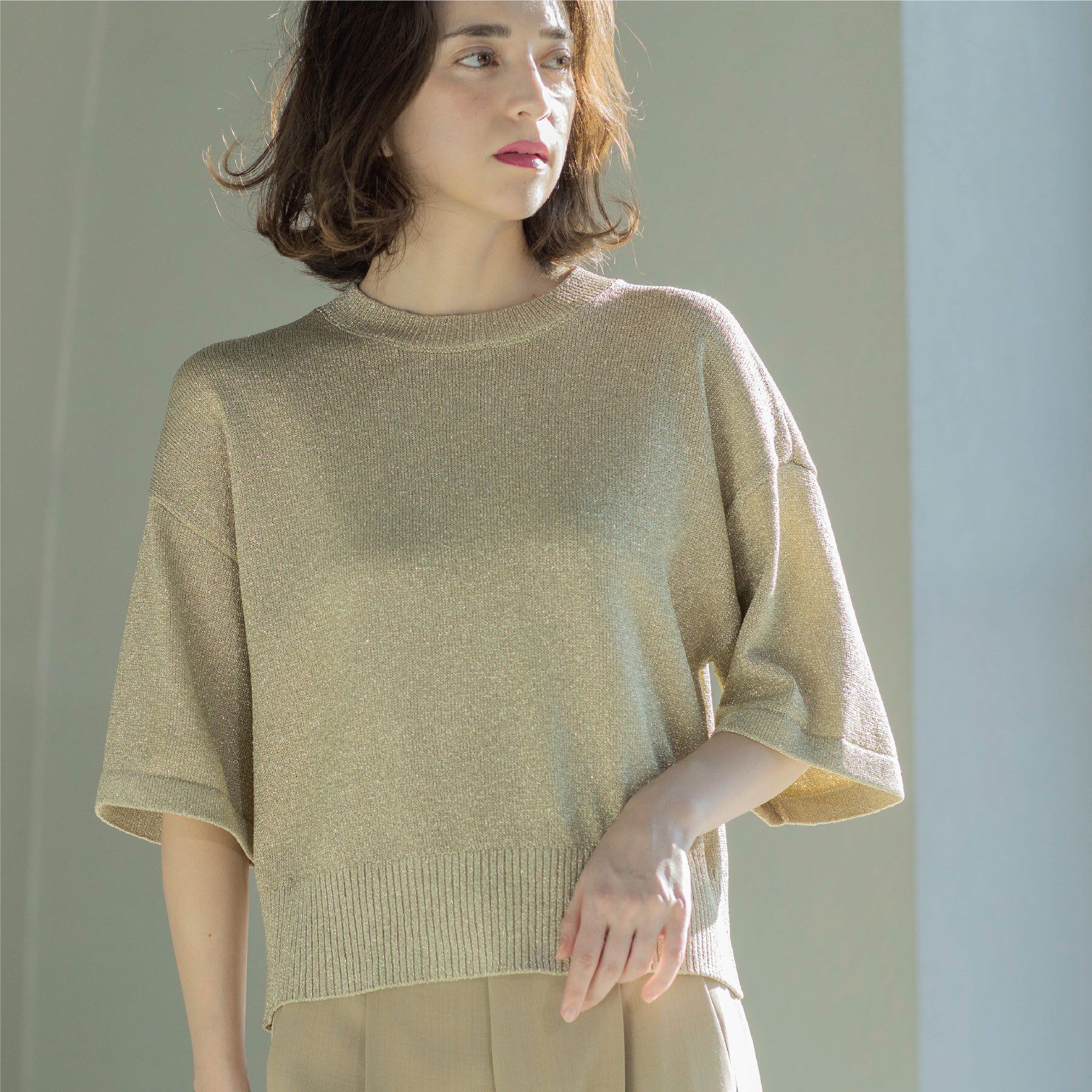 OPAQUE.CLIP「ラメハーフスリーブトップス」|ニット・セーター|
