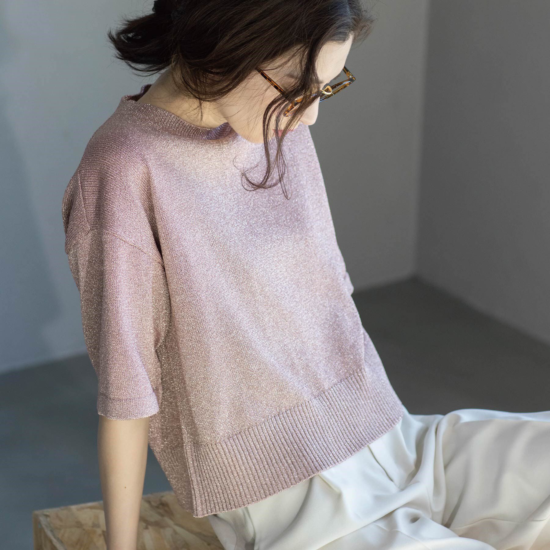 OPAQUE.CLIP「ラメハーフスリーブトップス」|ニット・セーター|