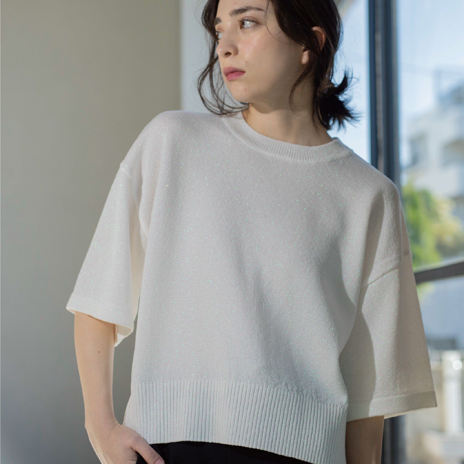 OPAQUE.CLIP「ラメハーフスリーブトップス」|ニット・セーター|