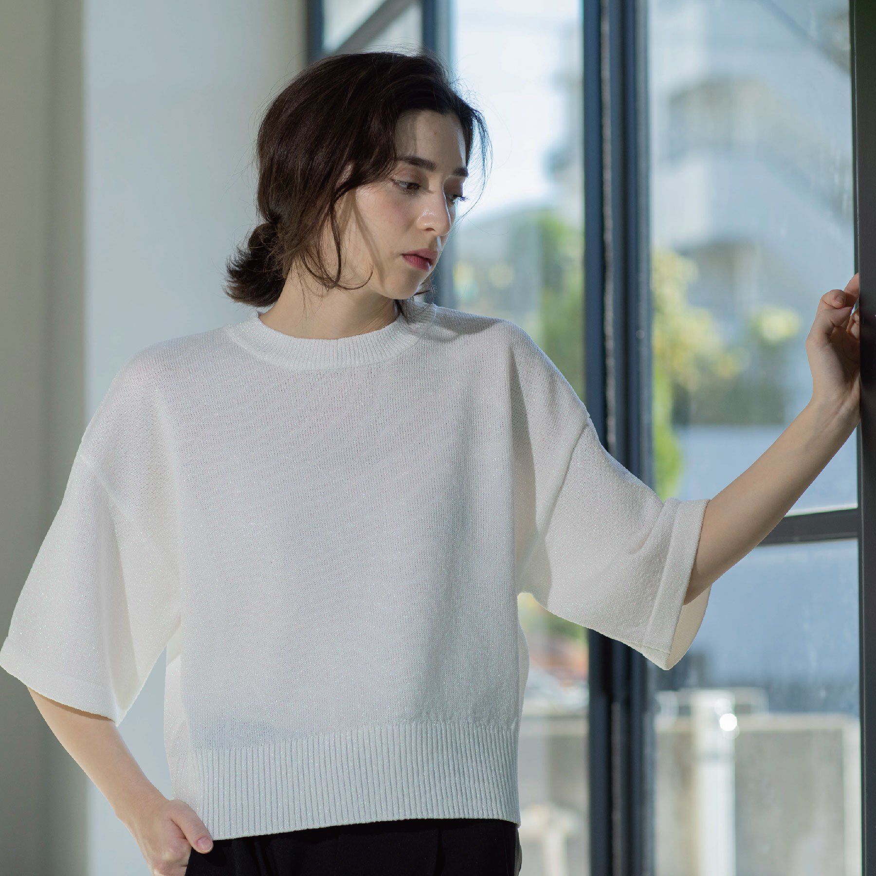 OPAQUE.CLIP「ラメハーフスリーブトップス」|ニット・セーター|