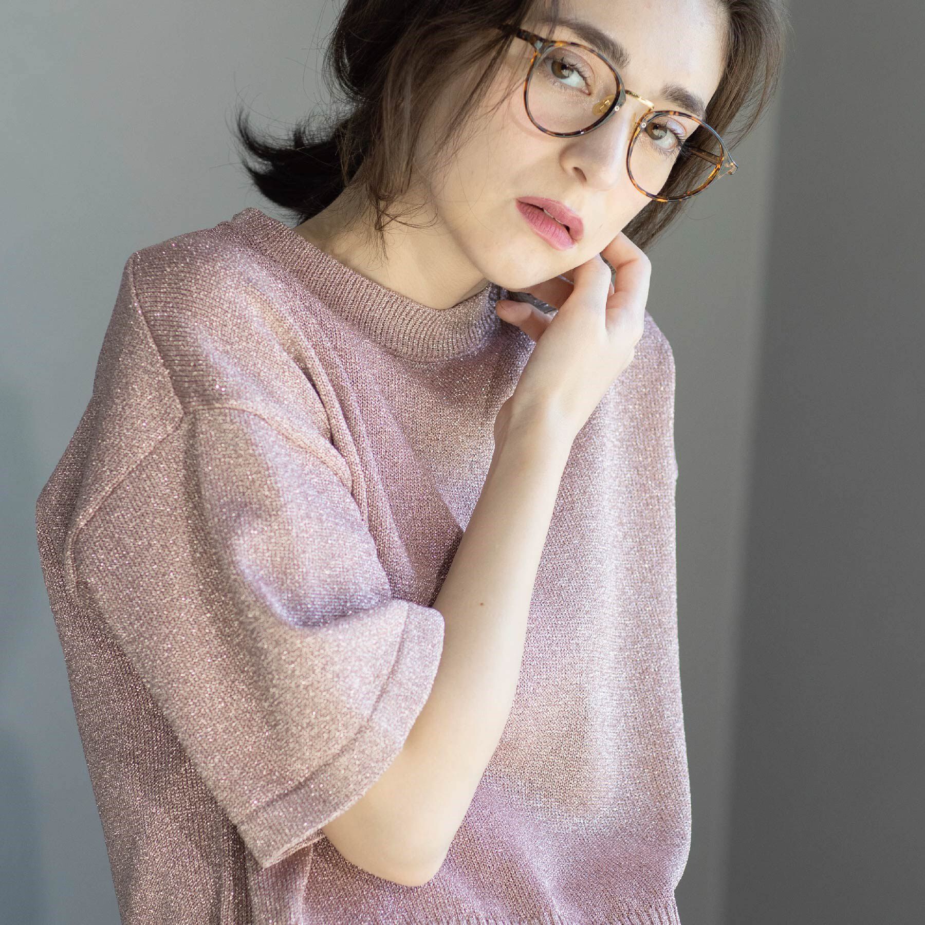 OPAQUE.CLIP「ラメハーフスリーブトップス」|ニット・セーター|ピンク(672)