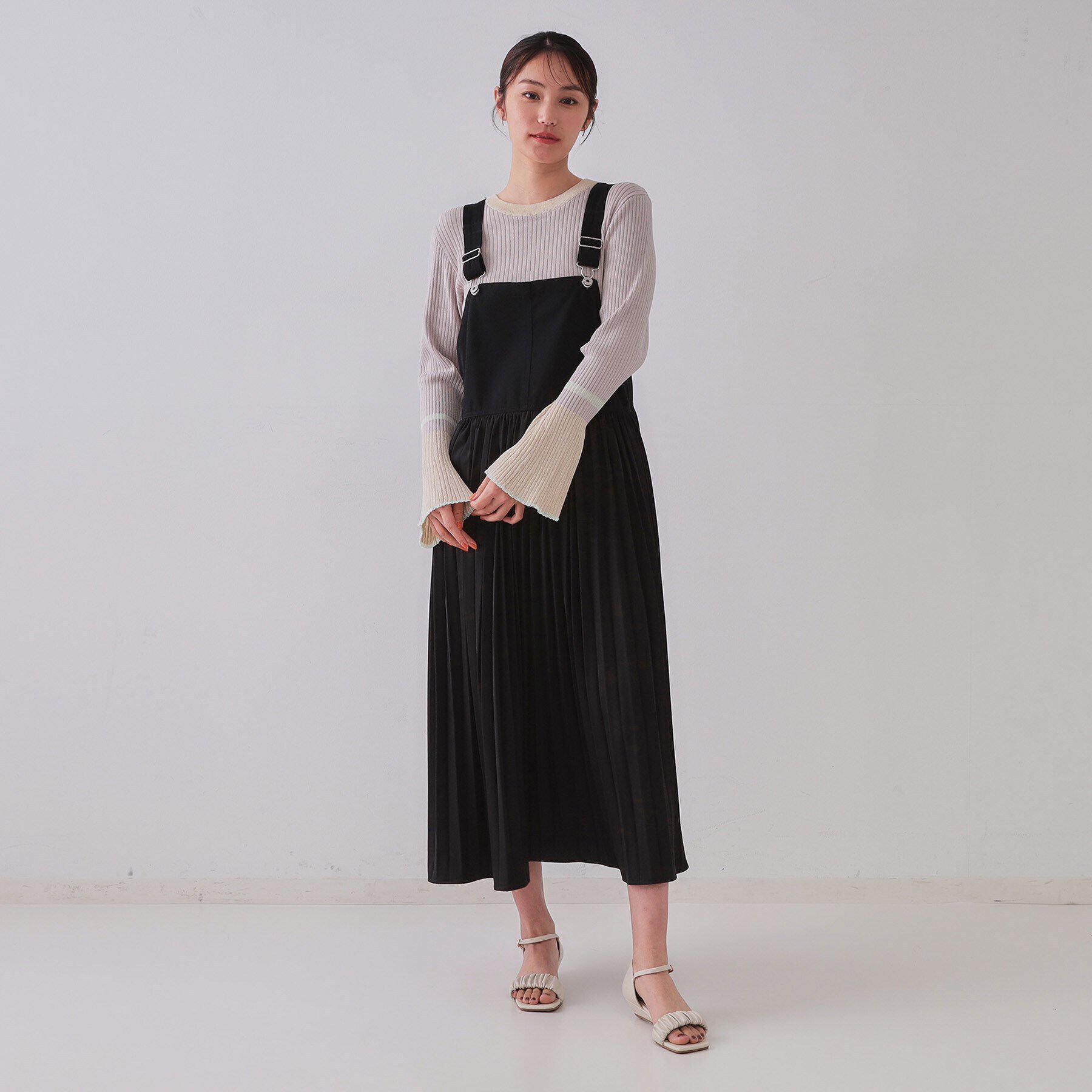 OPAQUE.CLIP「プリーツドッキングジャンパードレス【洗濯機洗い可】」|ジャンパースカート|