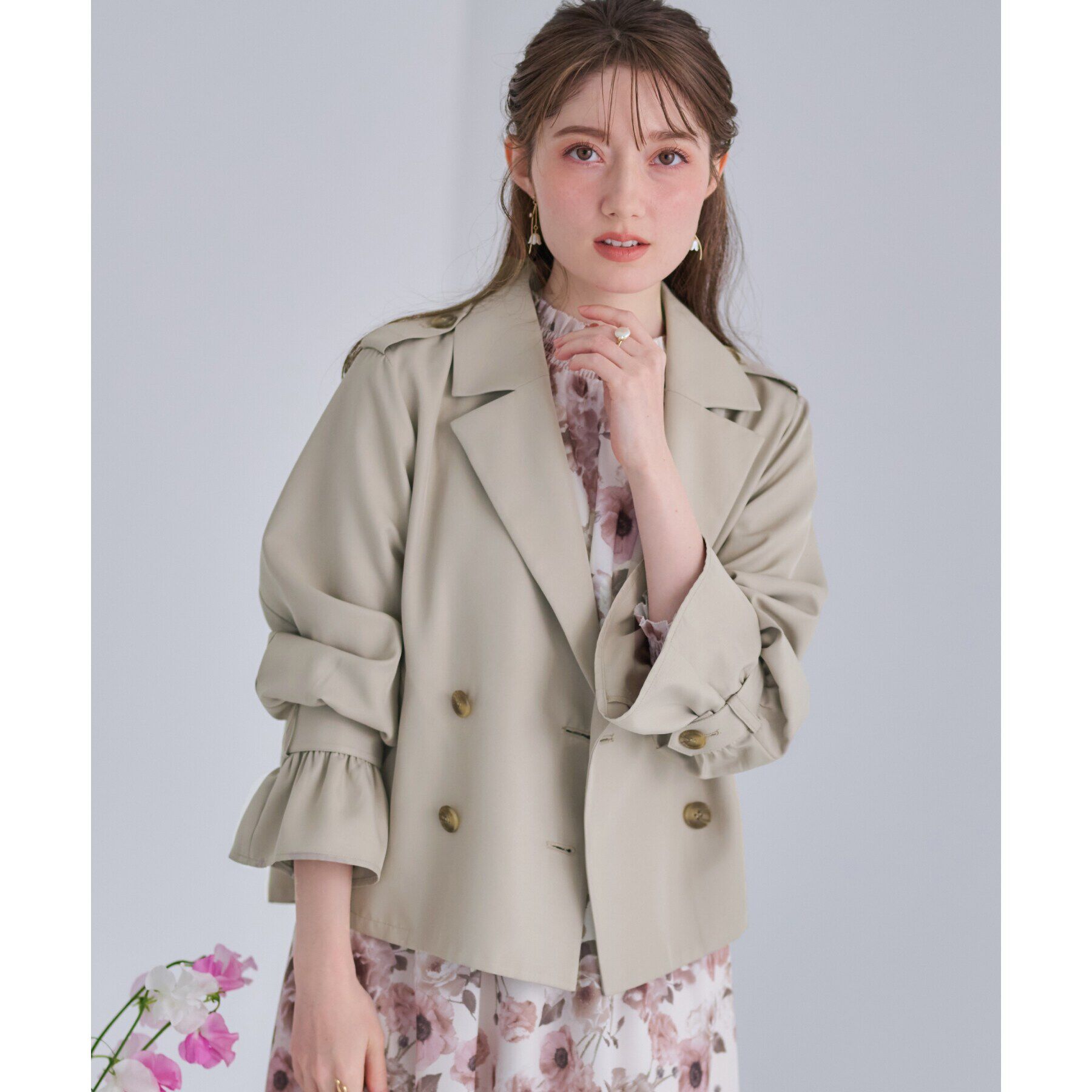 Couture broach「【華やか・主役級】ショートトレンチ」|トレンチコート|ベージュ(052)