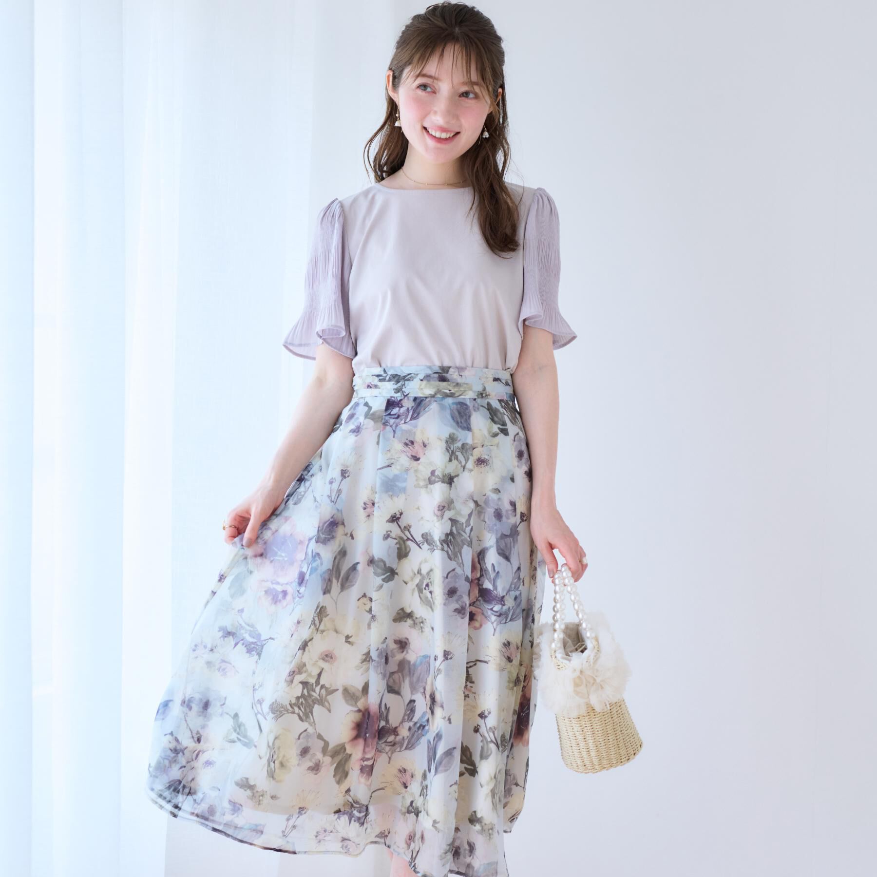 Couture broach「【接触冷感・UVカット・細見え】マジョリカシフォンスリーブトップス」|Tシャツ・カットソー|