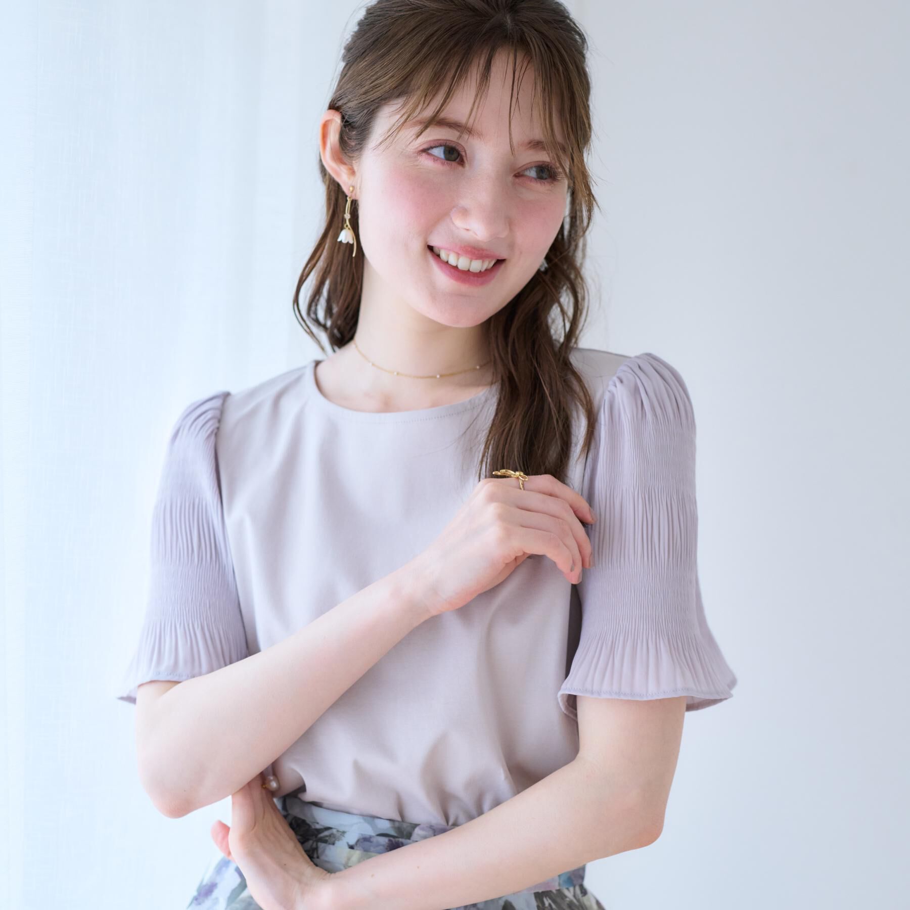 Couture broach「【接触冷感・UVカット・細見え】マジョリカシフォンスリーブトップス」|Tシャツ・カットソー|