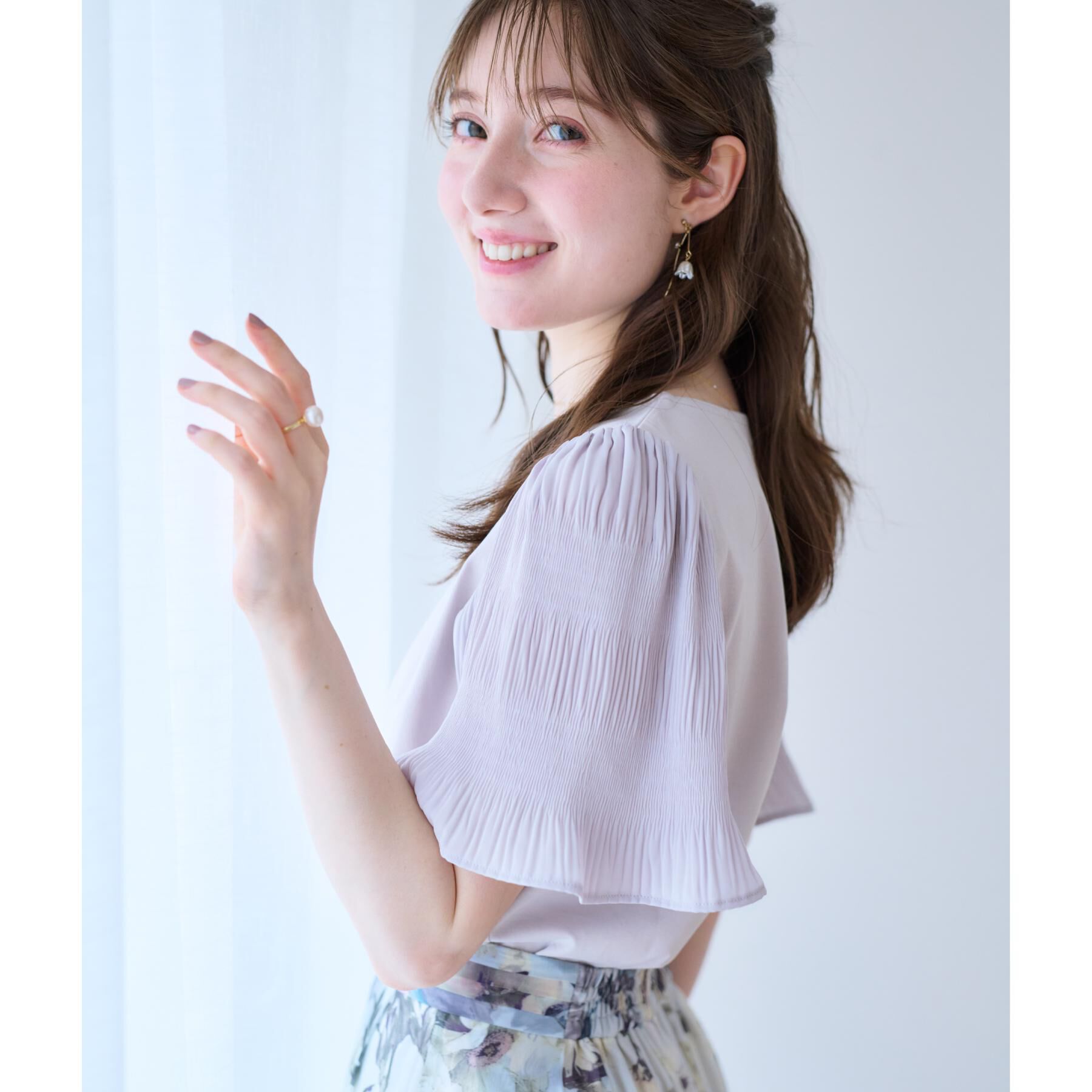 Couture broach「【接触冷感・UVカット・細見え】マジョリカシフォンスリーブトップス」|Tシャツ・カットソー|