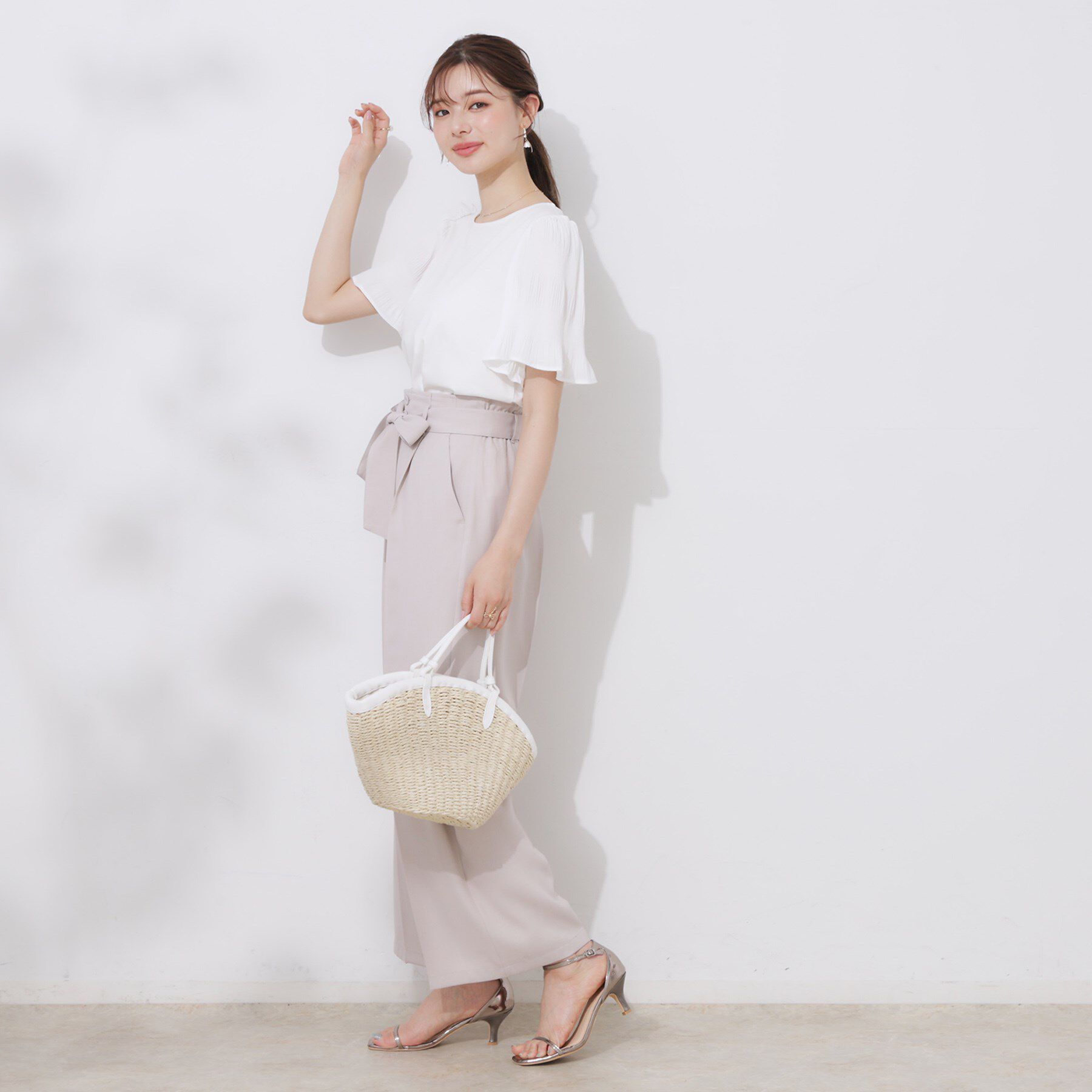 Couture broach「【接触冷感・UVカット・細見え】マジョリカシフォンスリーブトップス」|Tシャツ・カットソー|