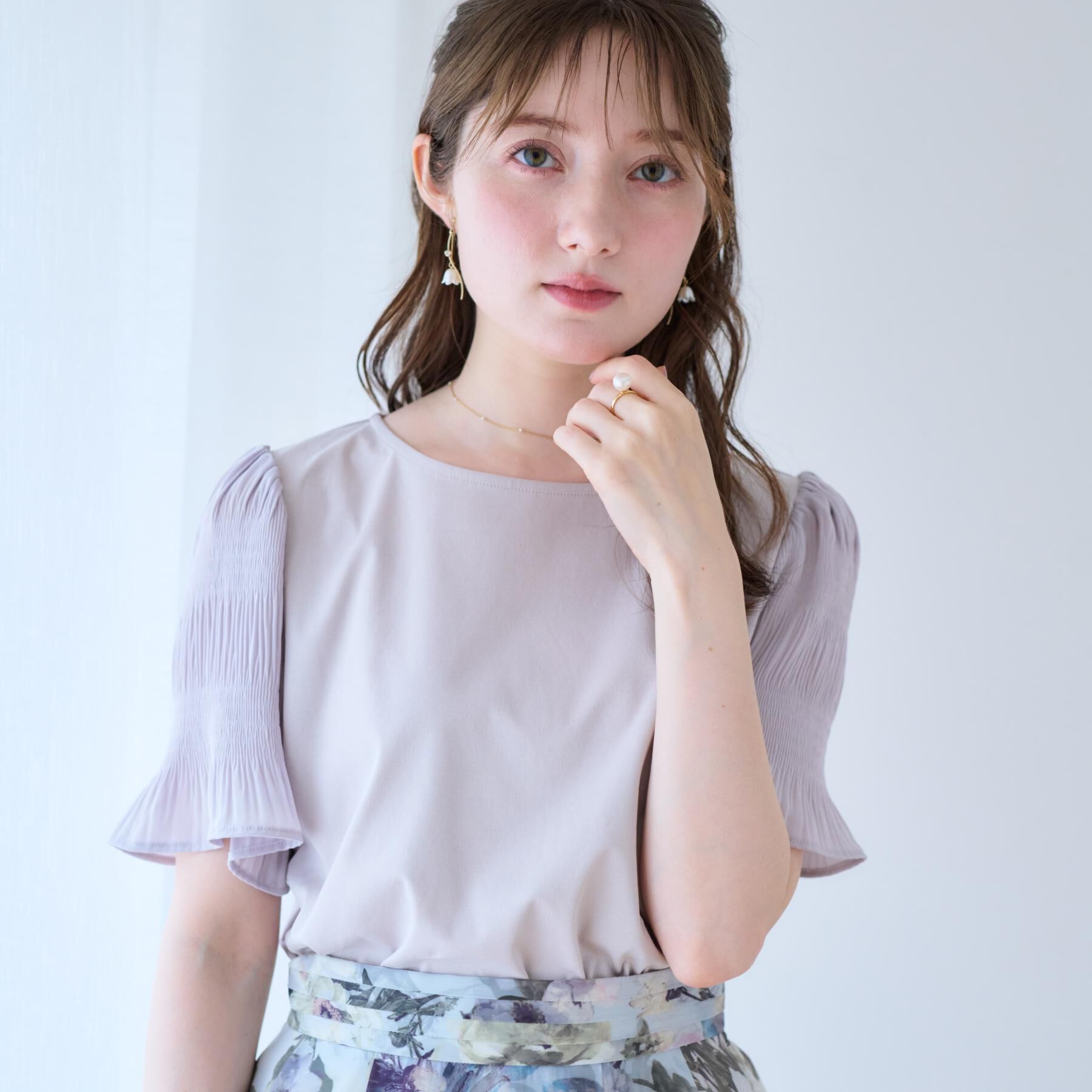 Couture broach「【接触冷感・UVカット・細見え】マジョリカシフォンスリーブトップス」|Tシャツ・カットソー|