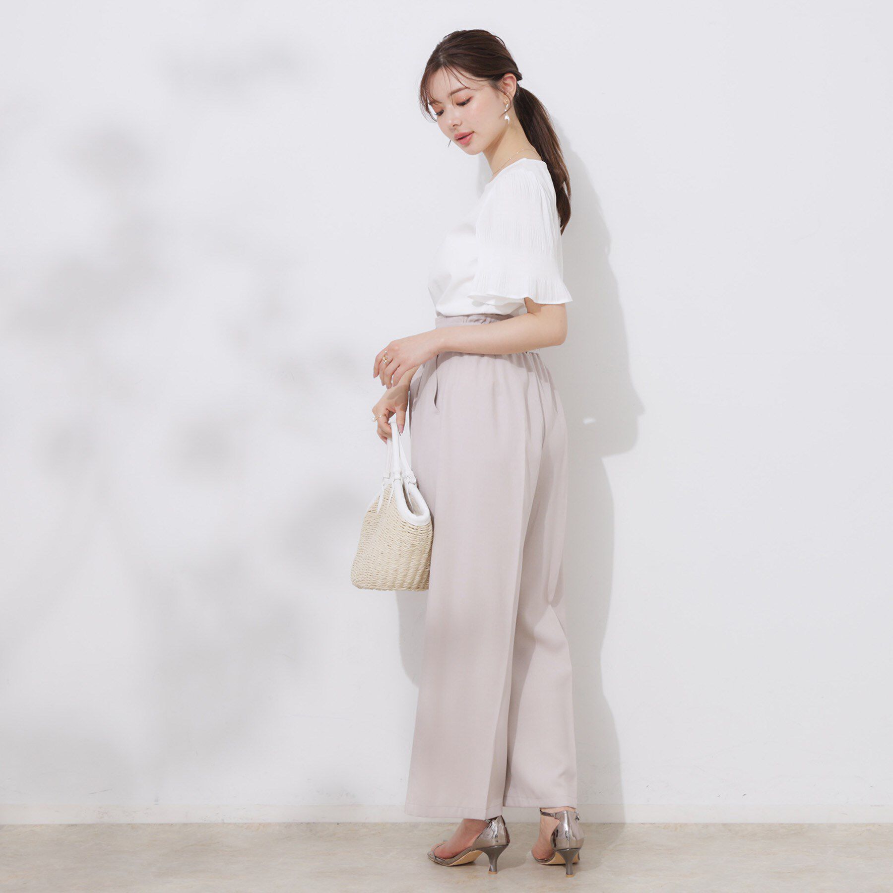 Couture broach「【接触冷感・UVカット・細見え】マジョリカシフォンスリーブトップス」|Tシャツ・カットソー|