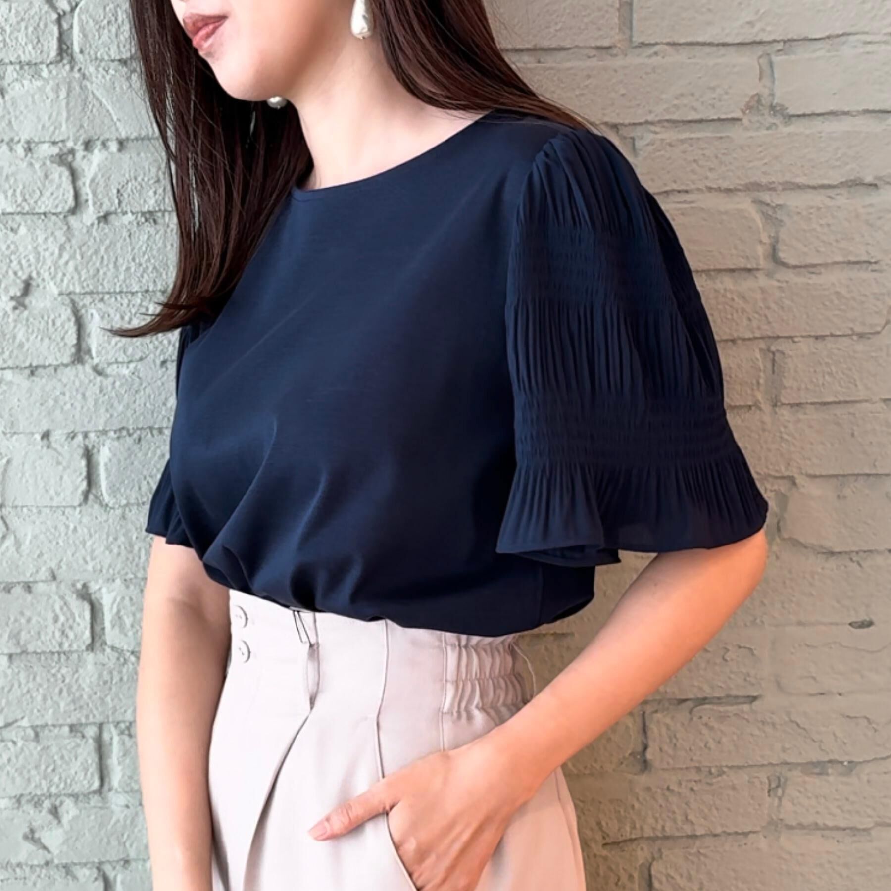 Couture broach「【接触冷感・UVカット・細見え】マジョリカシフォンスリーブトップス」|Tシャツ・カットソー|