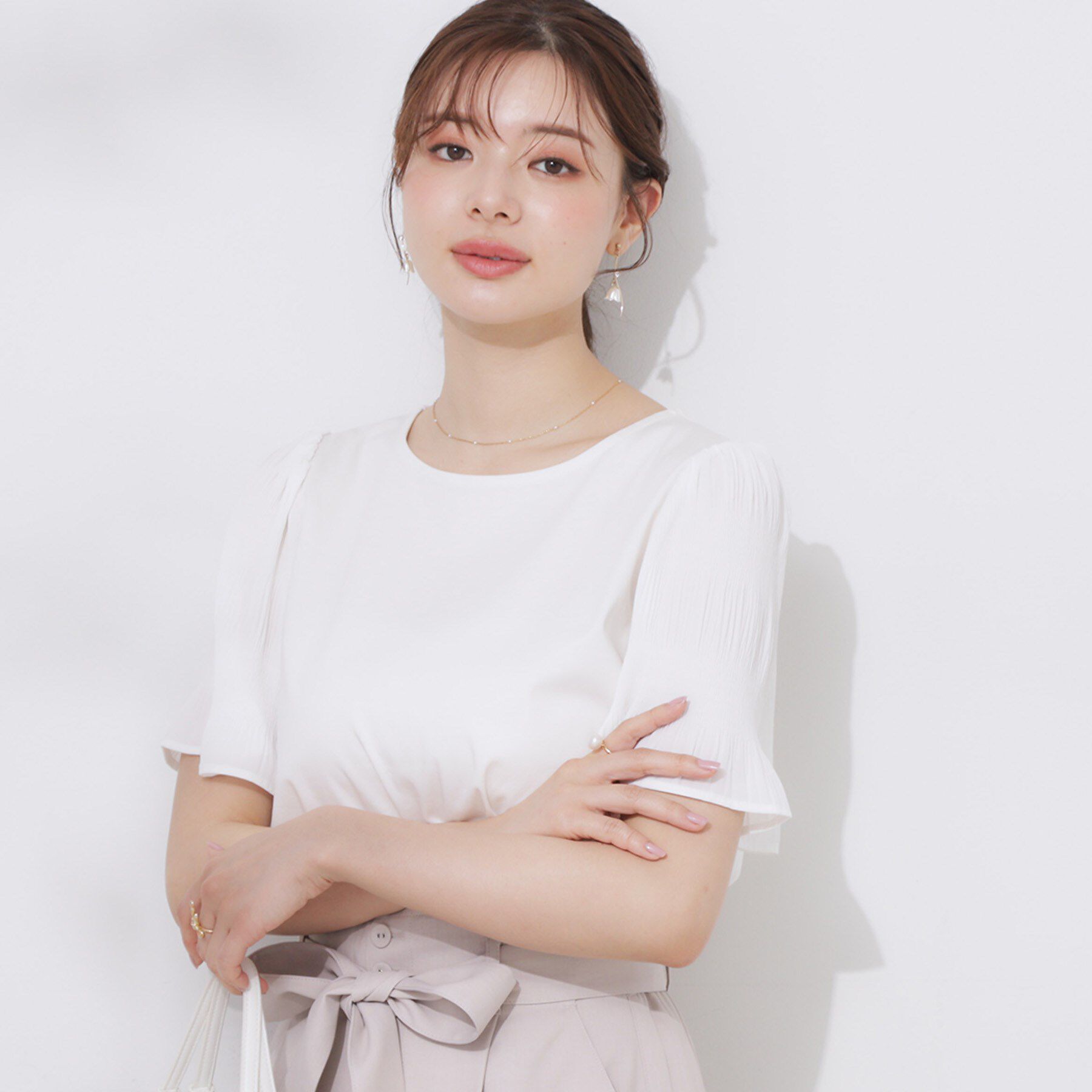 Couture broach「【接触冷感・UVカット・細見え】マジョリカシフォンスリーブトップス」|Tシャツ・カットソー|