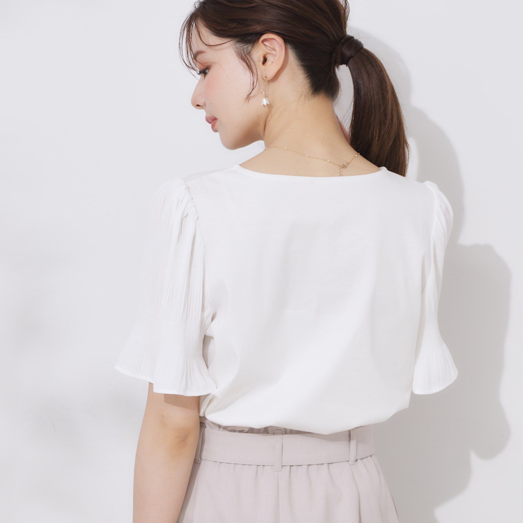 Couture broach「【接触冷感・UVカット・細見え】マジョリカシフォンスリーブトップス」|Tシャツ・カットソー|