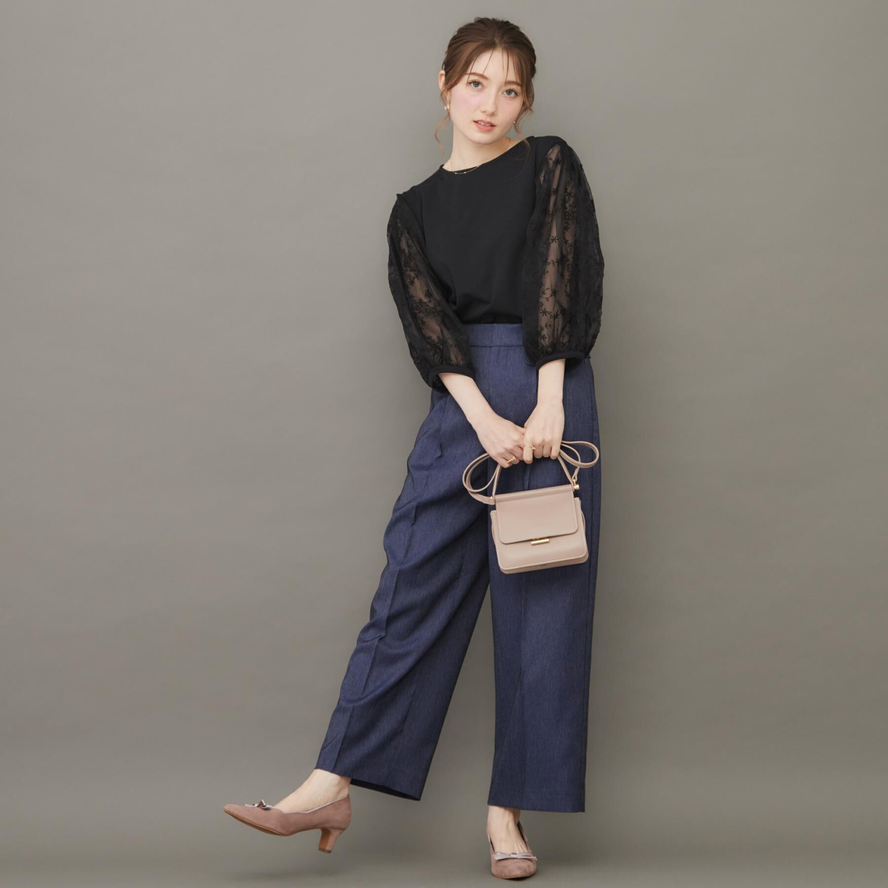 Couture broach「【接触冷感・UVカット・マシンウォッシャブル】袖レースドッキングカットソー」|Tシャツ・カットソー|