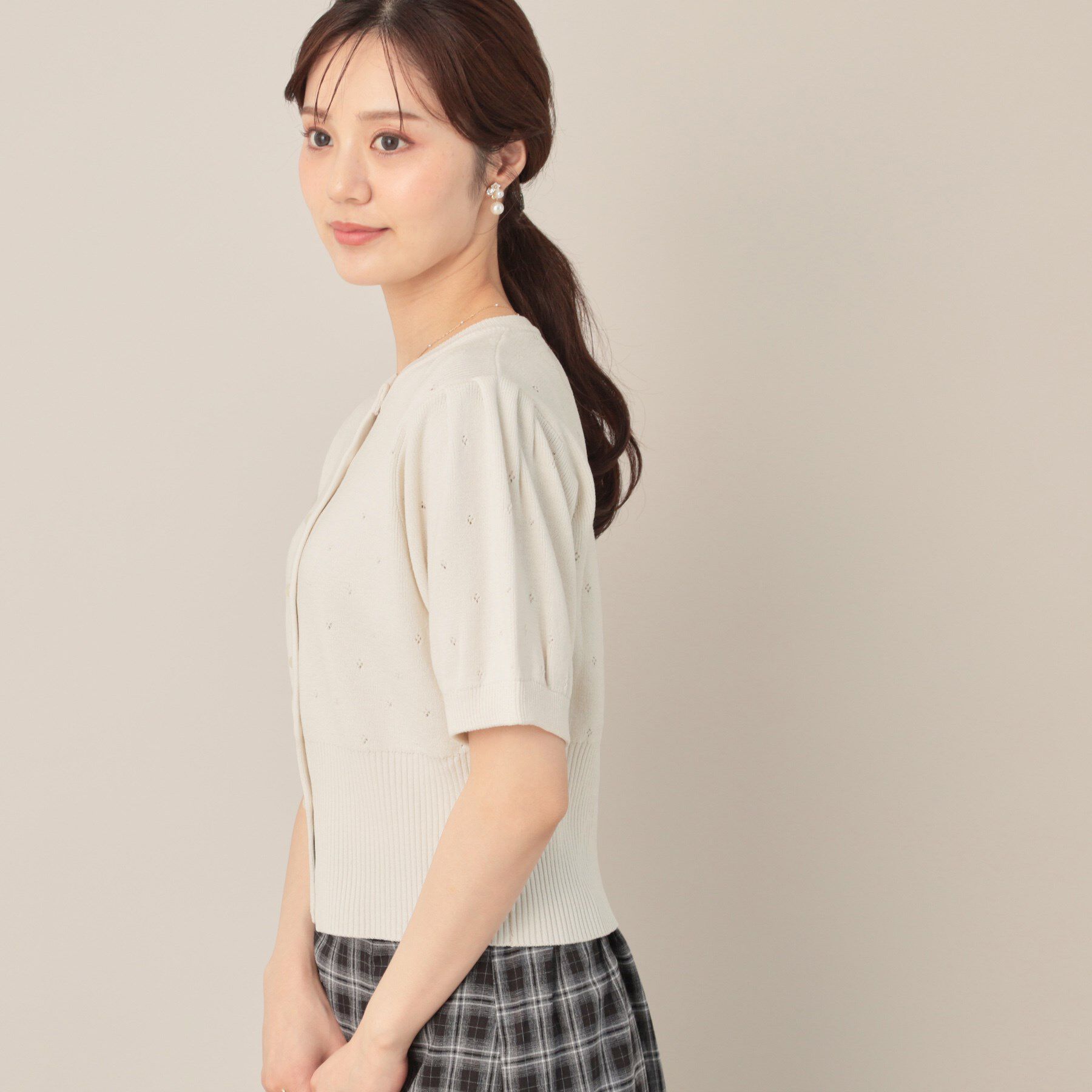 Couture broach「パターンメッシュ半袖カーディガン」|カーディガン|