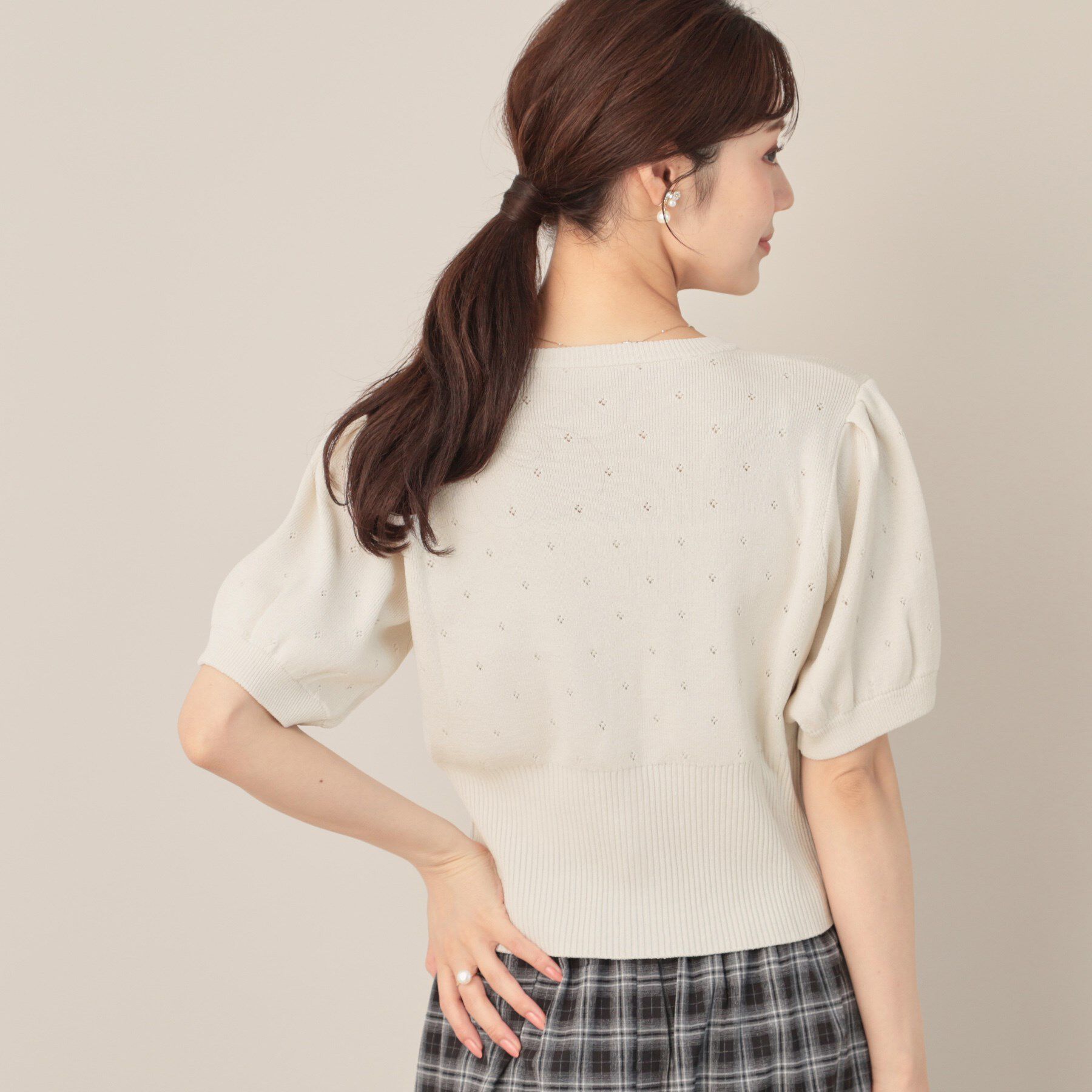 Couture broach「パターンメッシュ半袖カーディガン」|カーディガン|