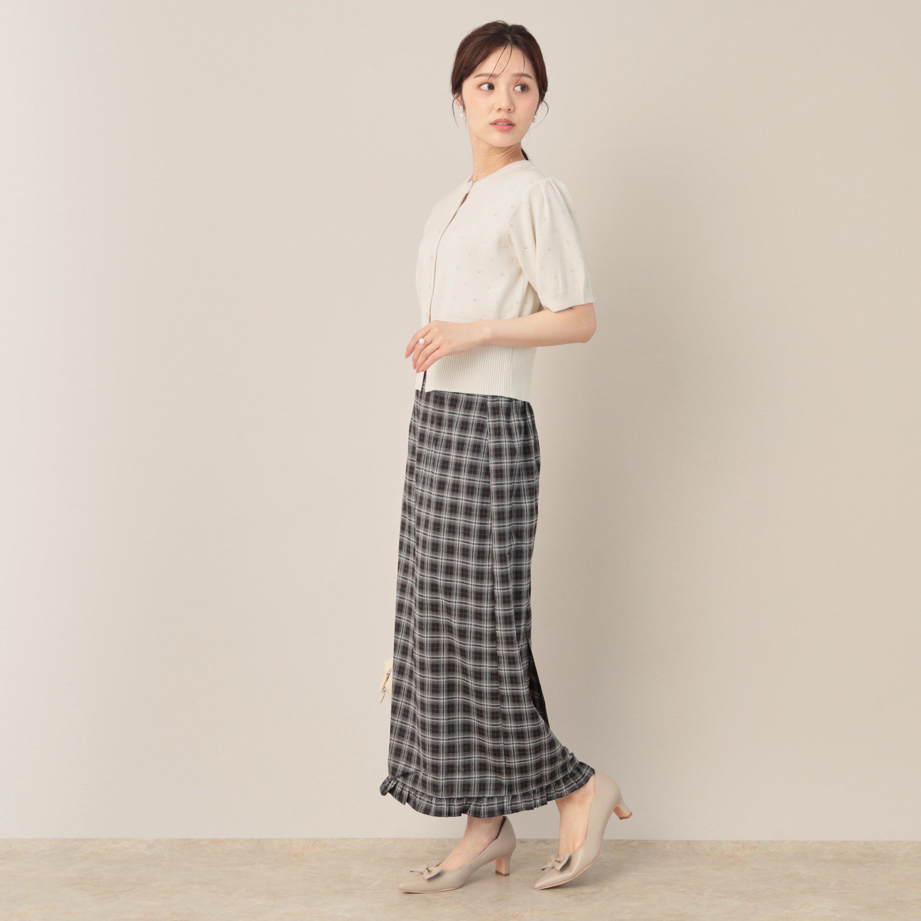 Couture broach「パターンメッシュ半袖カーディガン」|カーディガン|