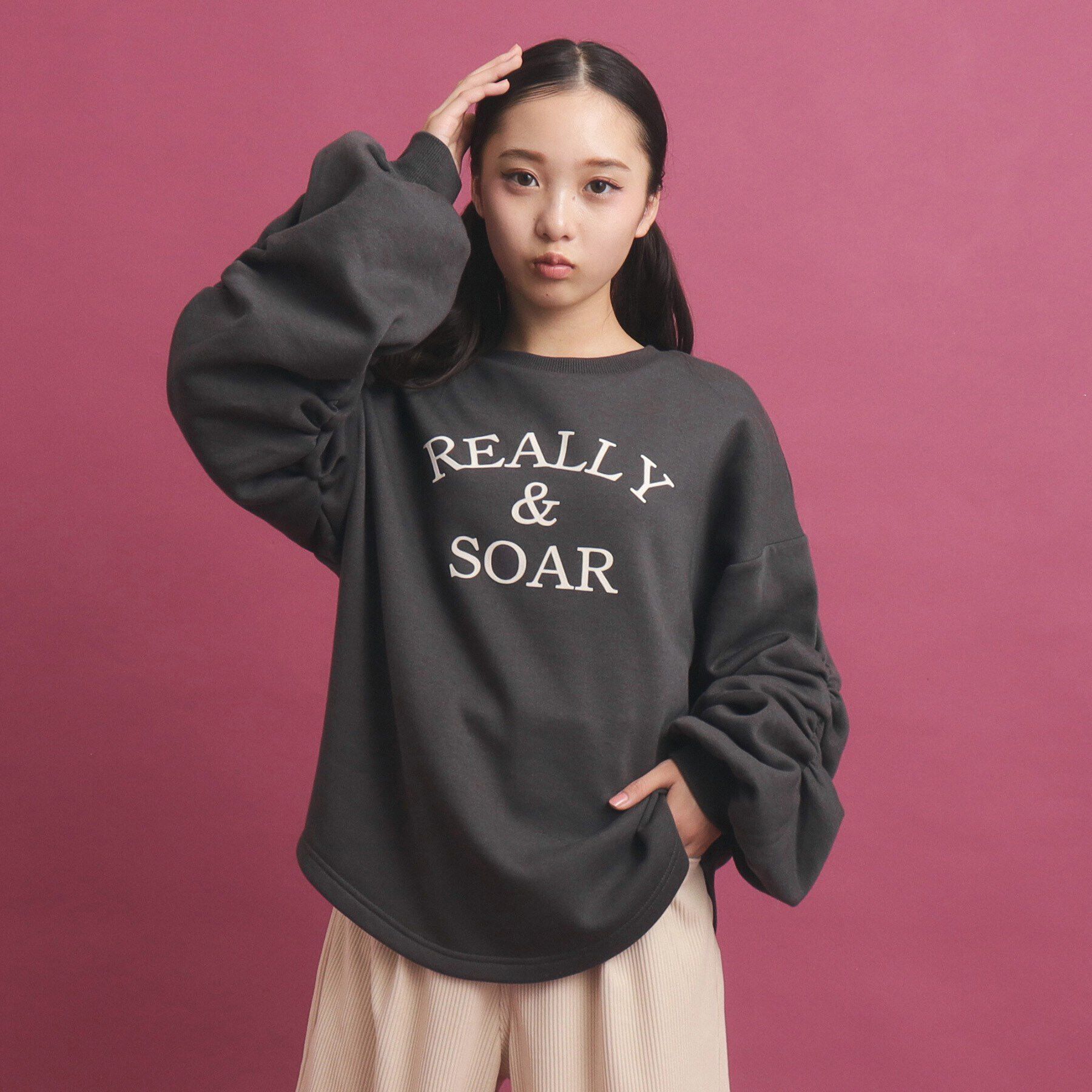 PINK-latte「袖ギャザー裏起毛」|その他|ﾁｬｺｰﾙｸﾞﾚｰ(014)