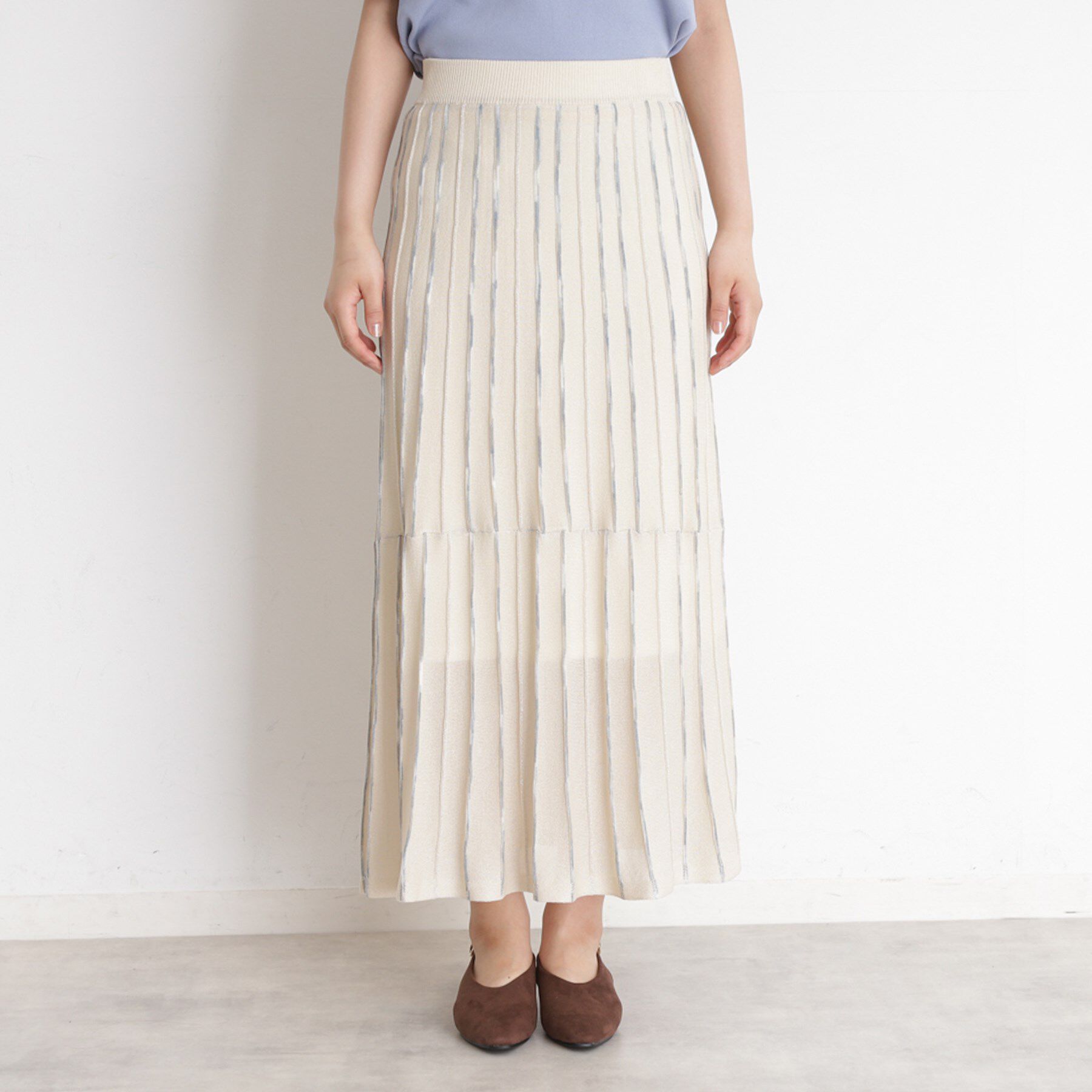 THE SHOP TK「ラメシアーストライプスカート【毛玉になりにくい/洗濯機OK】」|スカート|