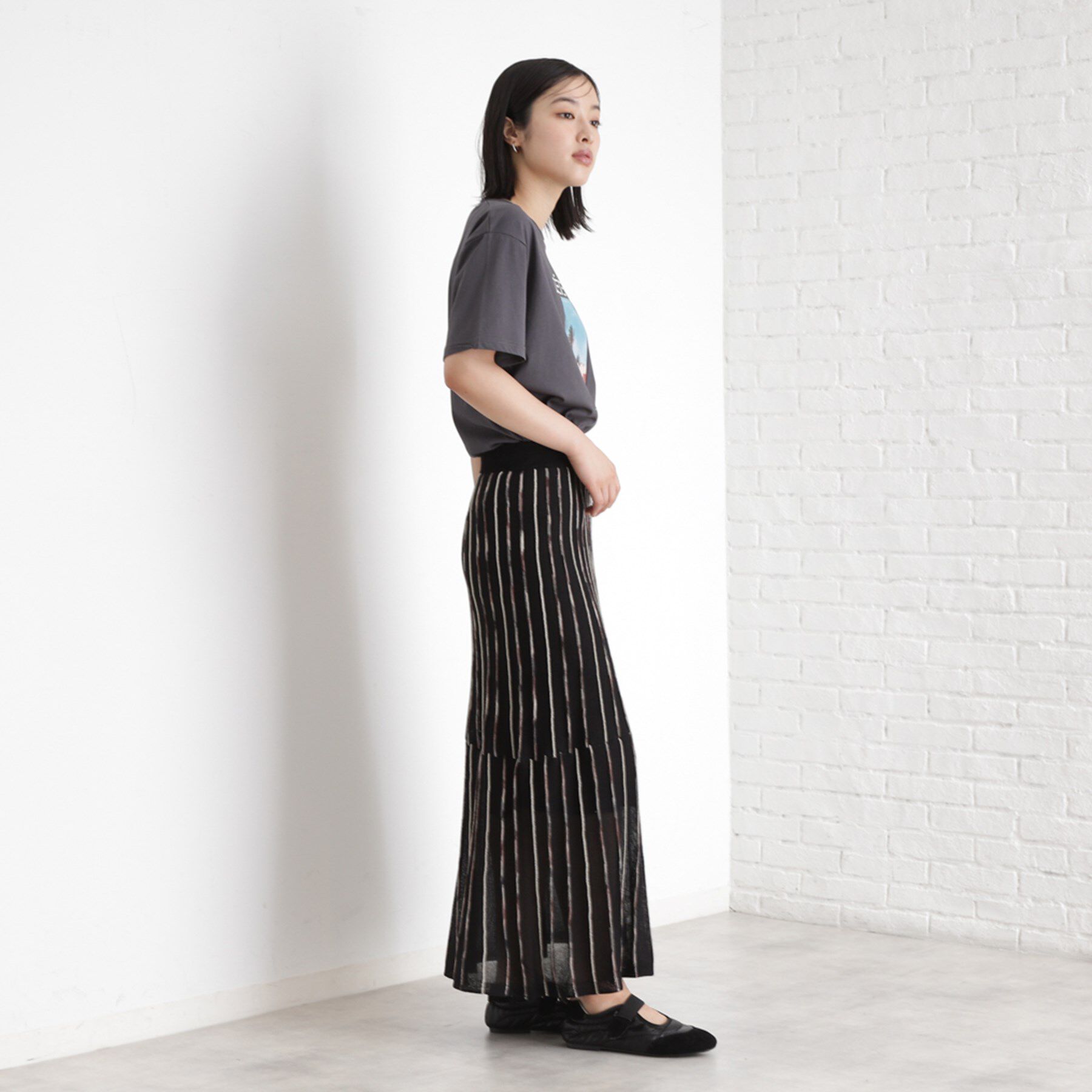 THE SHOP TK「ラメシアーストライプスカート【毛玉になりにくい/洗濯機OK】」|スカート|