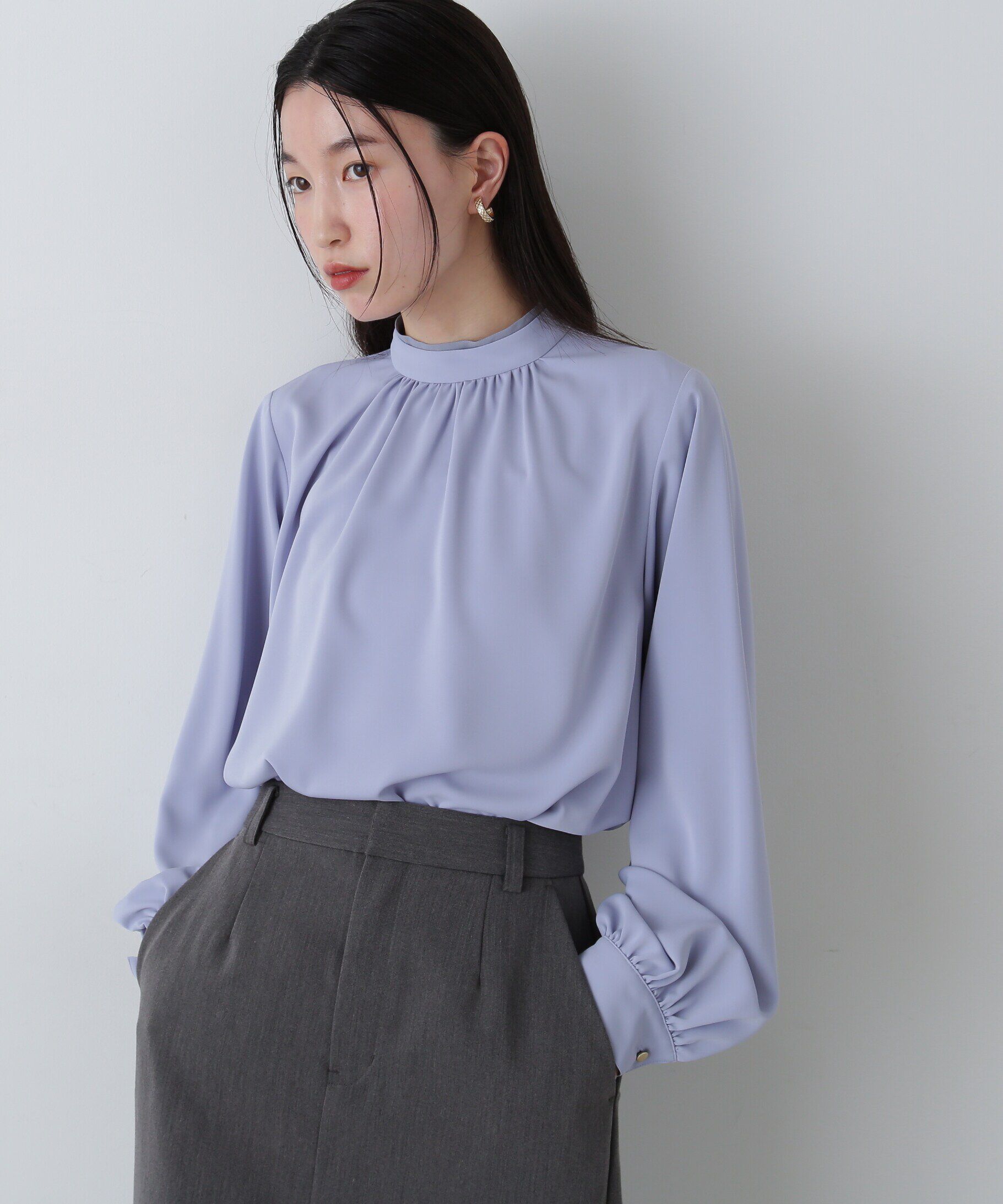  「シアーレイヤードネックブラウス」|シャツ・ブラウス|ブルー