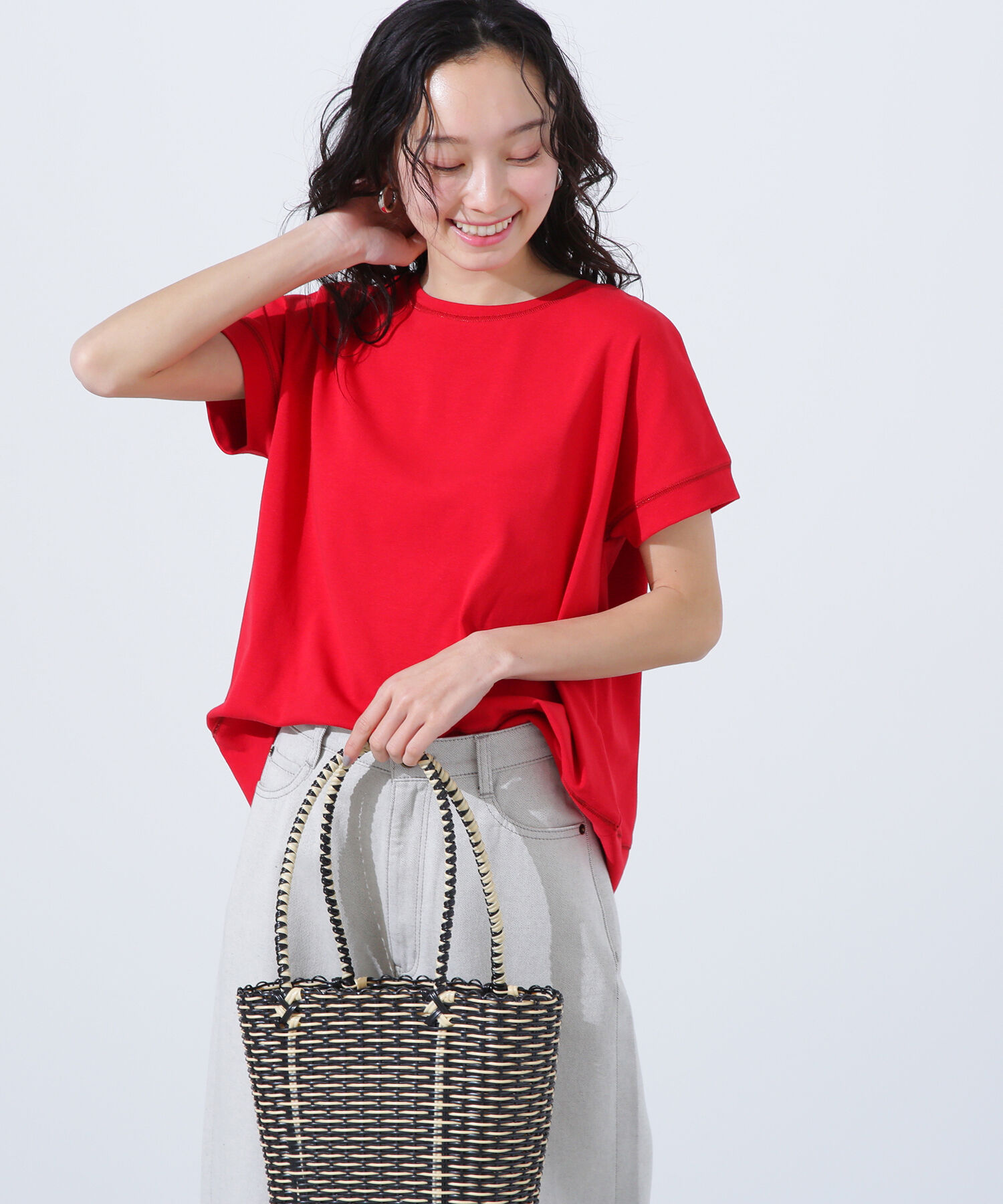  「ステッチ半袖Tシャツ」|Tシャツ・カットソー|レッド