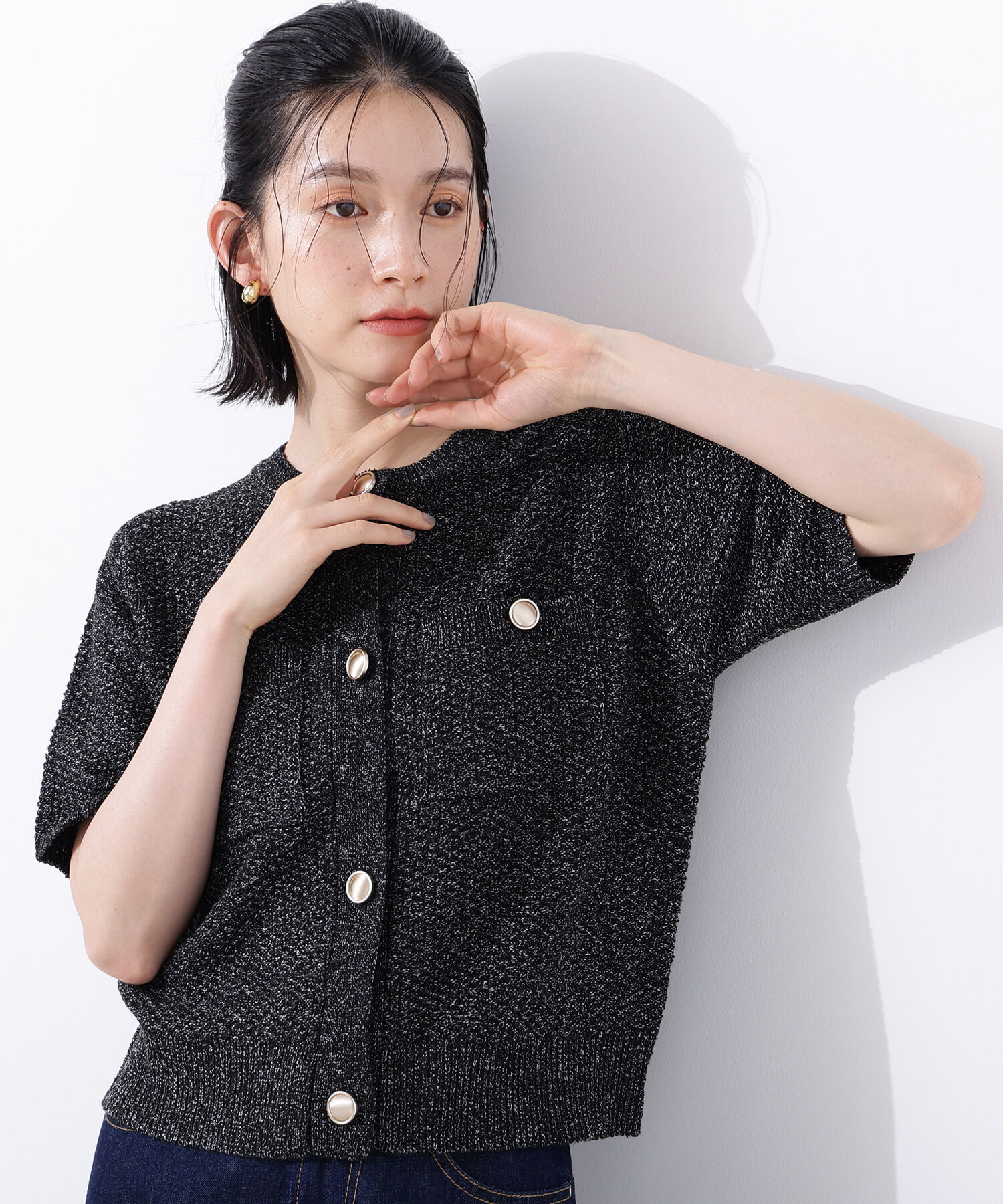  「ゴールドボタンニットカーディガン」|ニット・セーター|