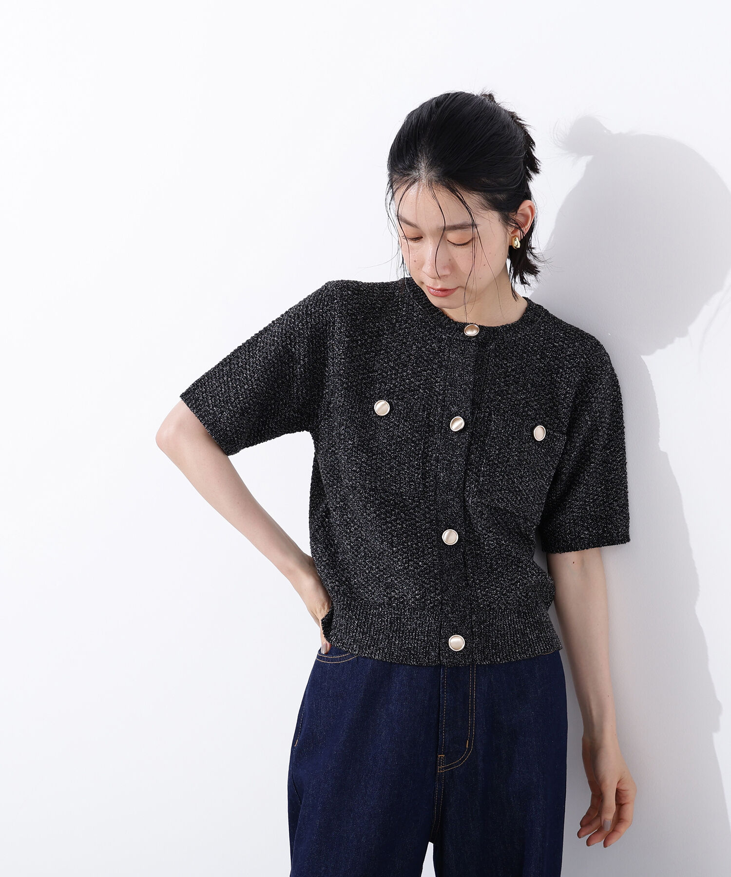  「ゴールドボタンニットカーディガン」|ニット・セーター|