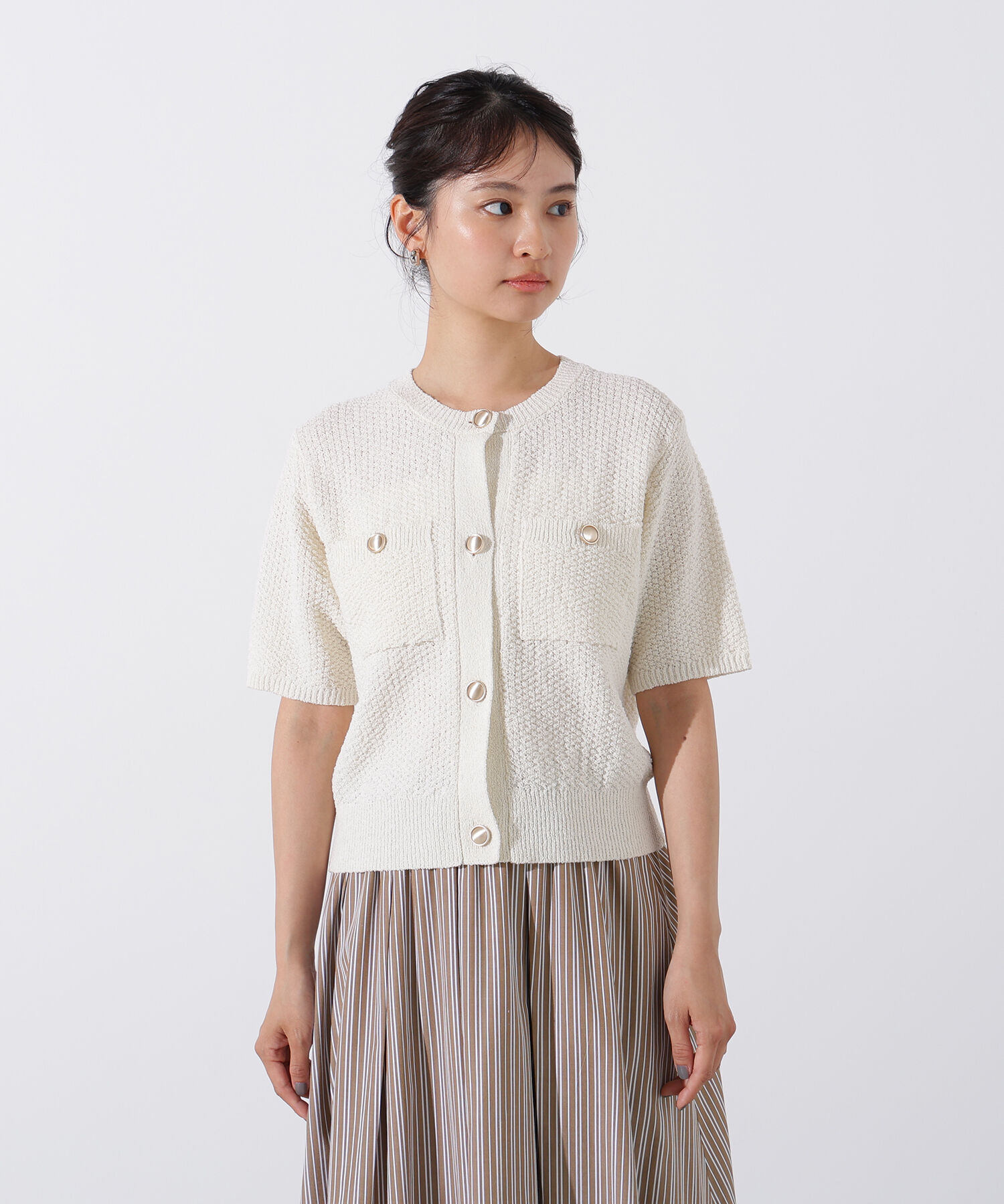  「ゴールドボタンニットカーディガン」|ニット・セーター|