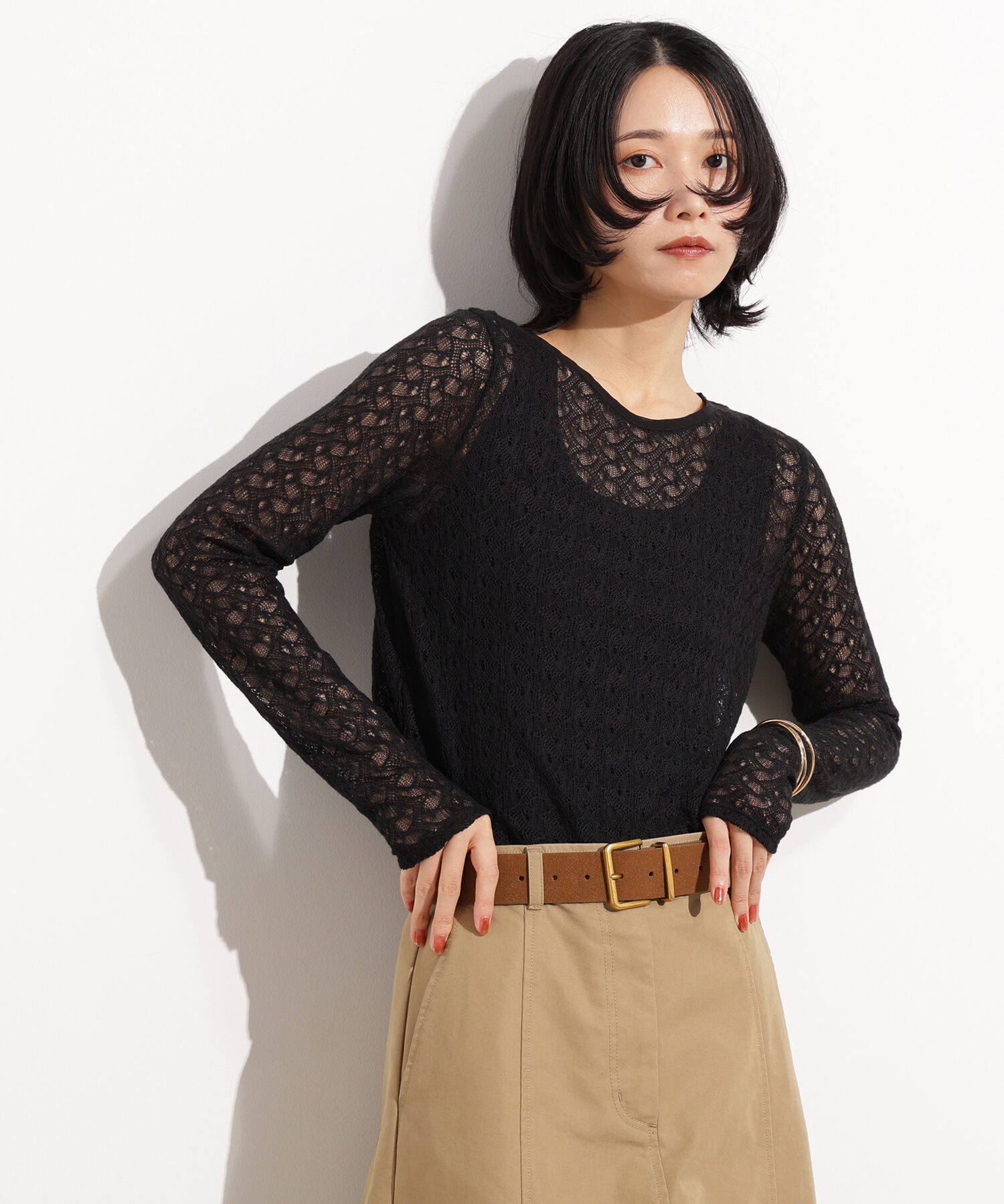  「クルーネックレースカットソー」|Tシャツ・カットソー|ブラック