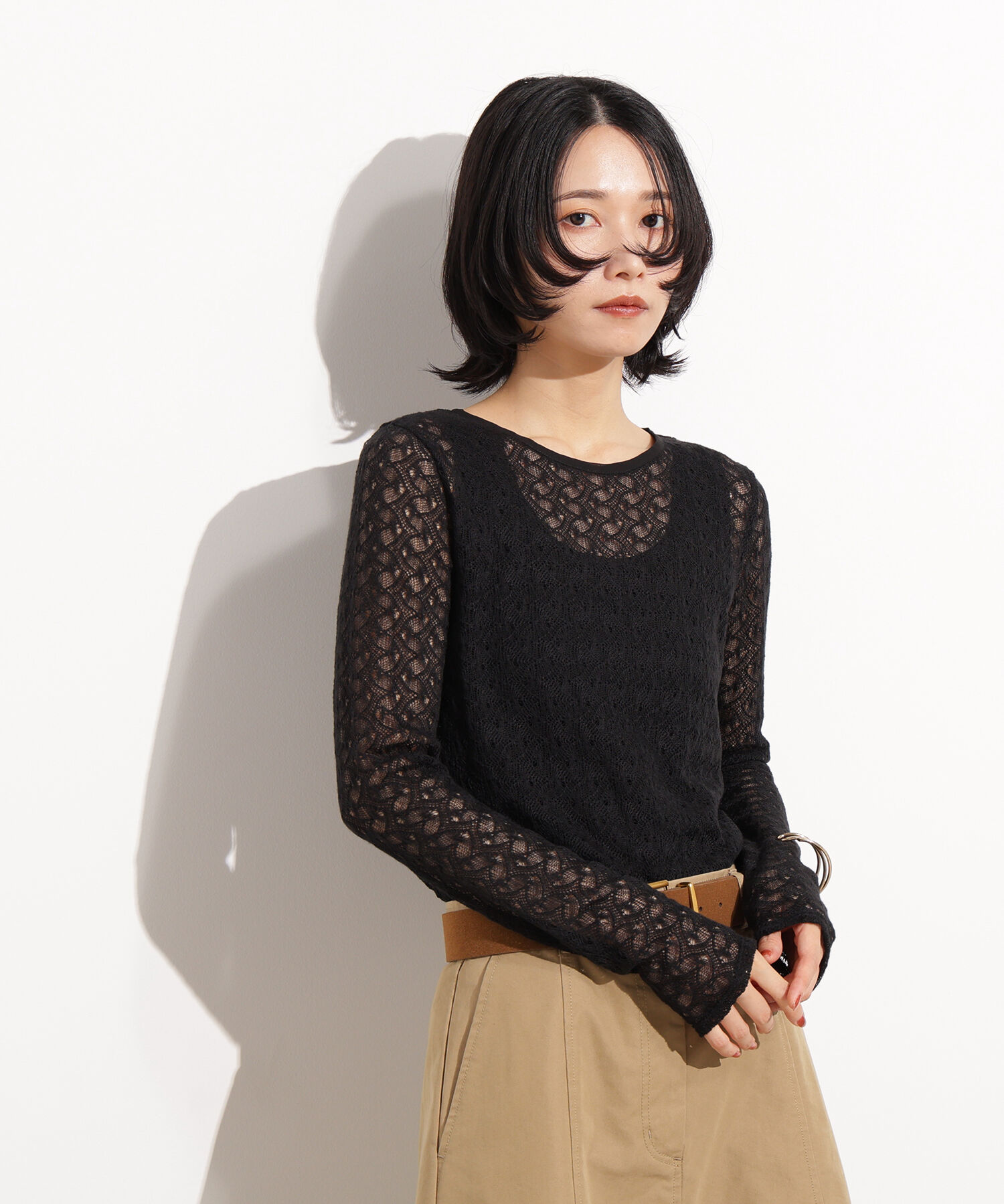  「クルーネックレースカットソー」|Tシャツ・カットソー|