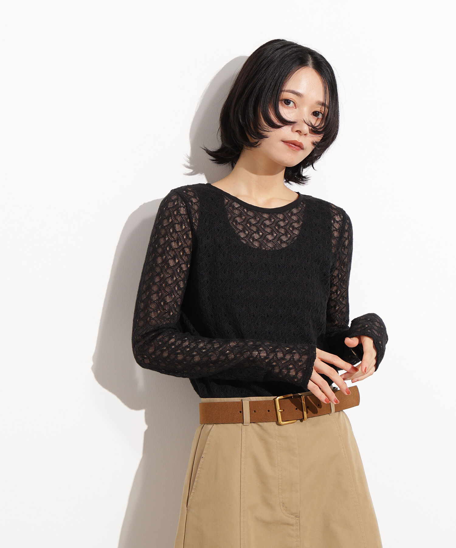  「クルーネックレースカットソー」|Tシャツ・カットソー|