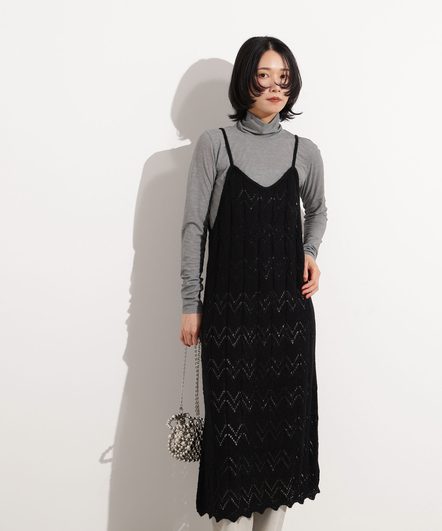  「透かし編みニットキャミワンピース」|スカート|