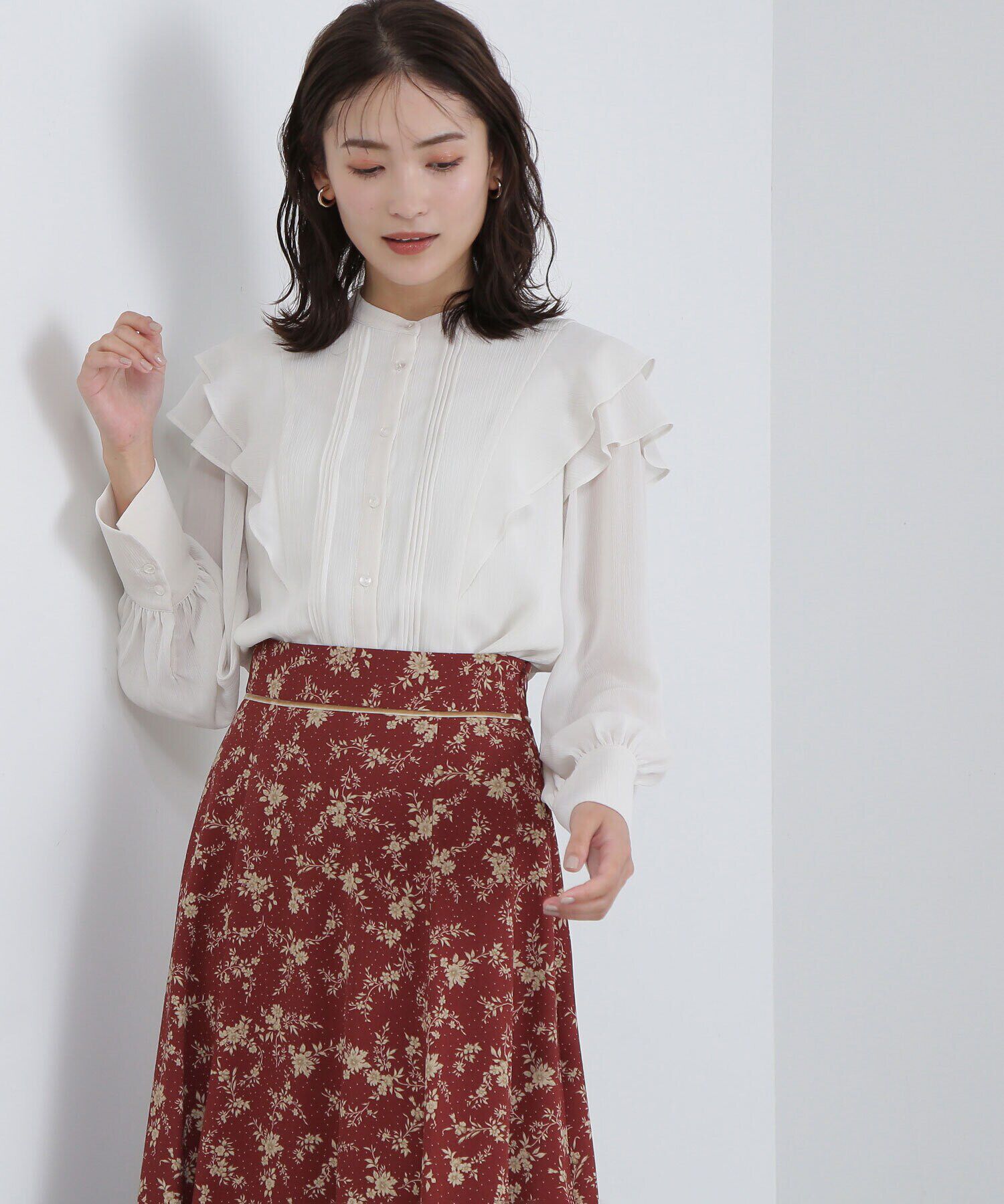  「ピンタックフリル楊柳ブラウス」|シャツ・ブラウス|オフ1