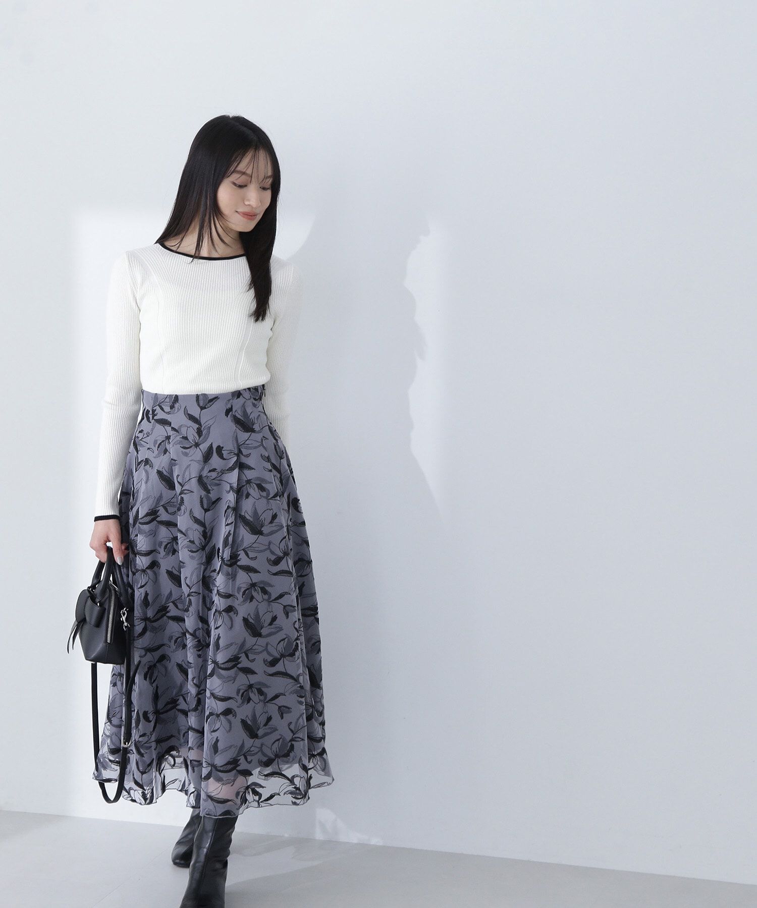  「チュール刺繍レーススカート」|スカート|グレー系2