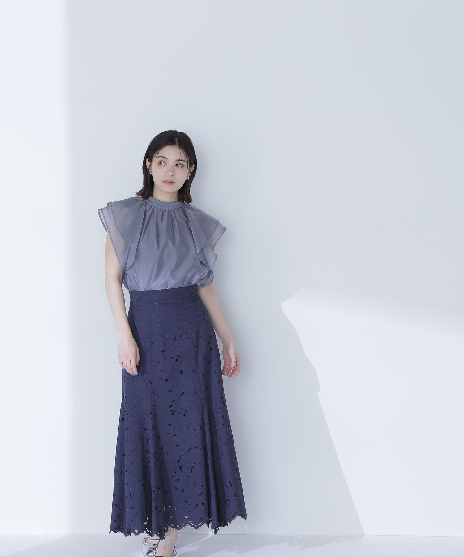  「バイカラーレースマーメイドスカート」|スカート|ネイビー