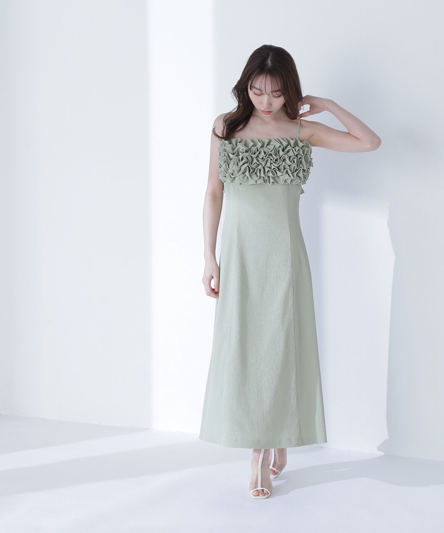  「フロントフリルキャミワンピース」|ワンピース|ライトグリー