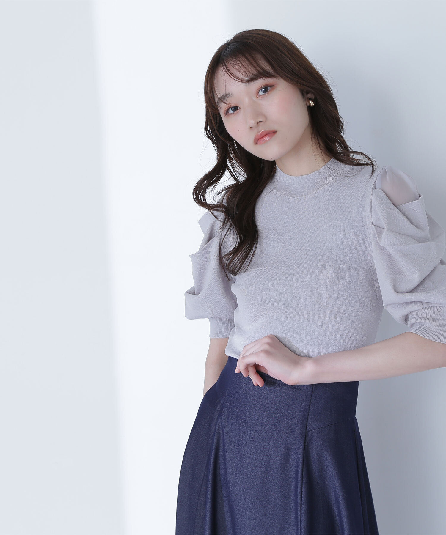  「シアースリットドレープスリーブニット」|ニット・セーター|